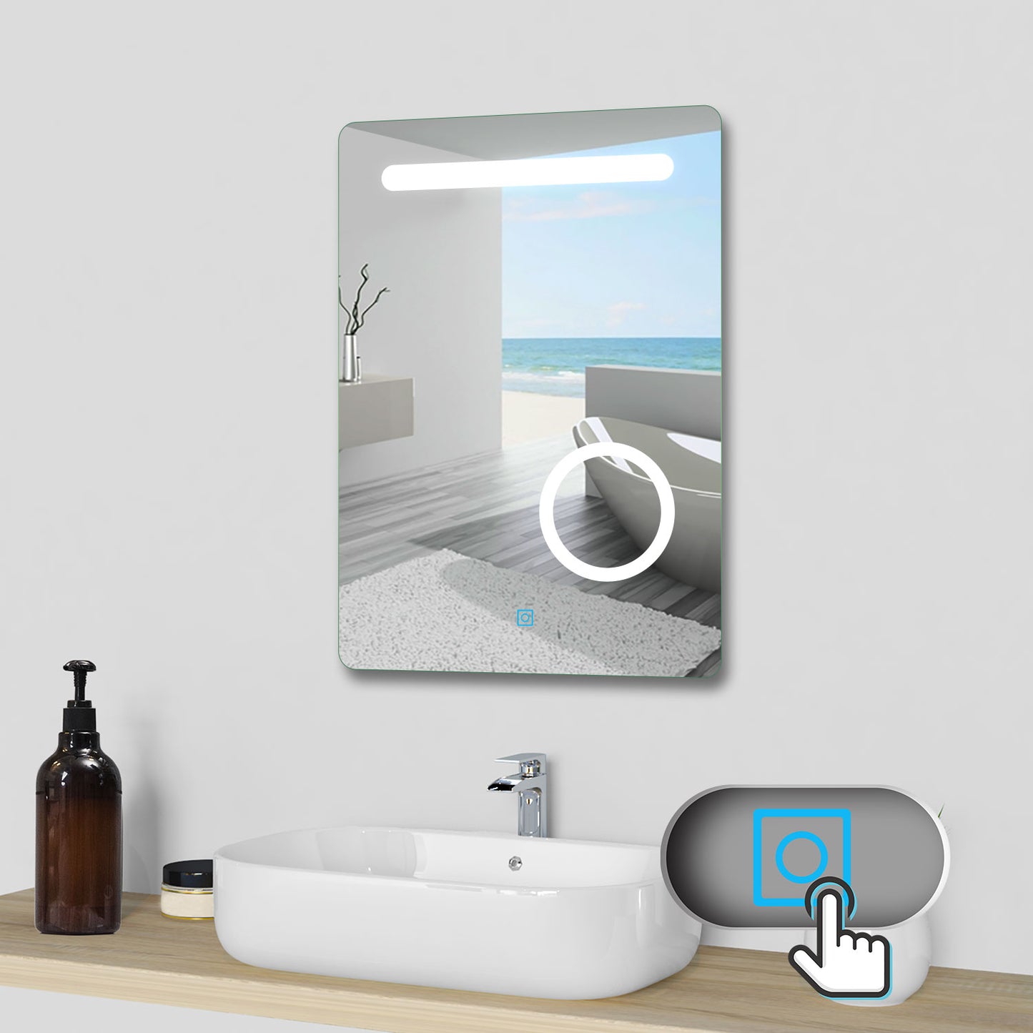 Bathroom LED Mirror with Lights Magnifier Anti-fog Wall Mounted Smart Vanity Mirror