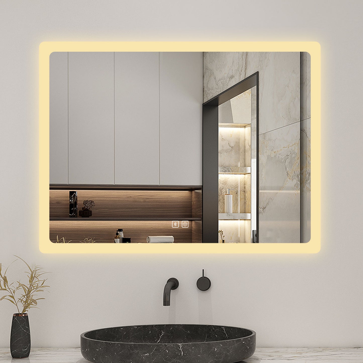 Bluetooth Bathroom Mirror with LED Lights 3 Colours Modes Dimmable Anti fog Touch Switch