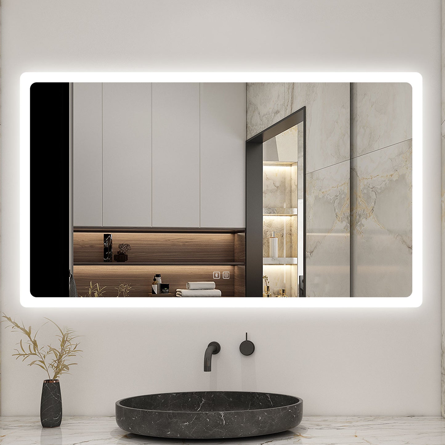 Bluetooth Bathroom Mirror with LED Lights 3 Colours Modes Dimmable Anti fog Touch Switch