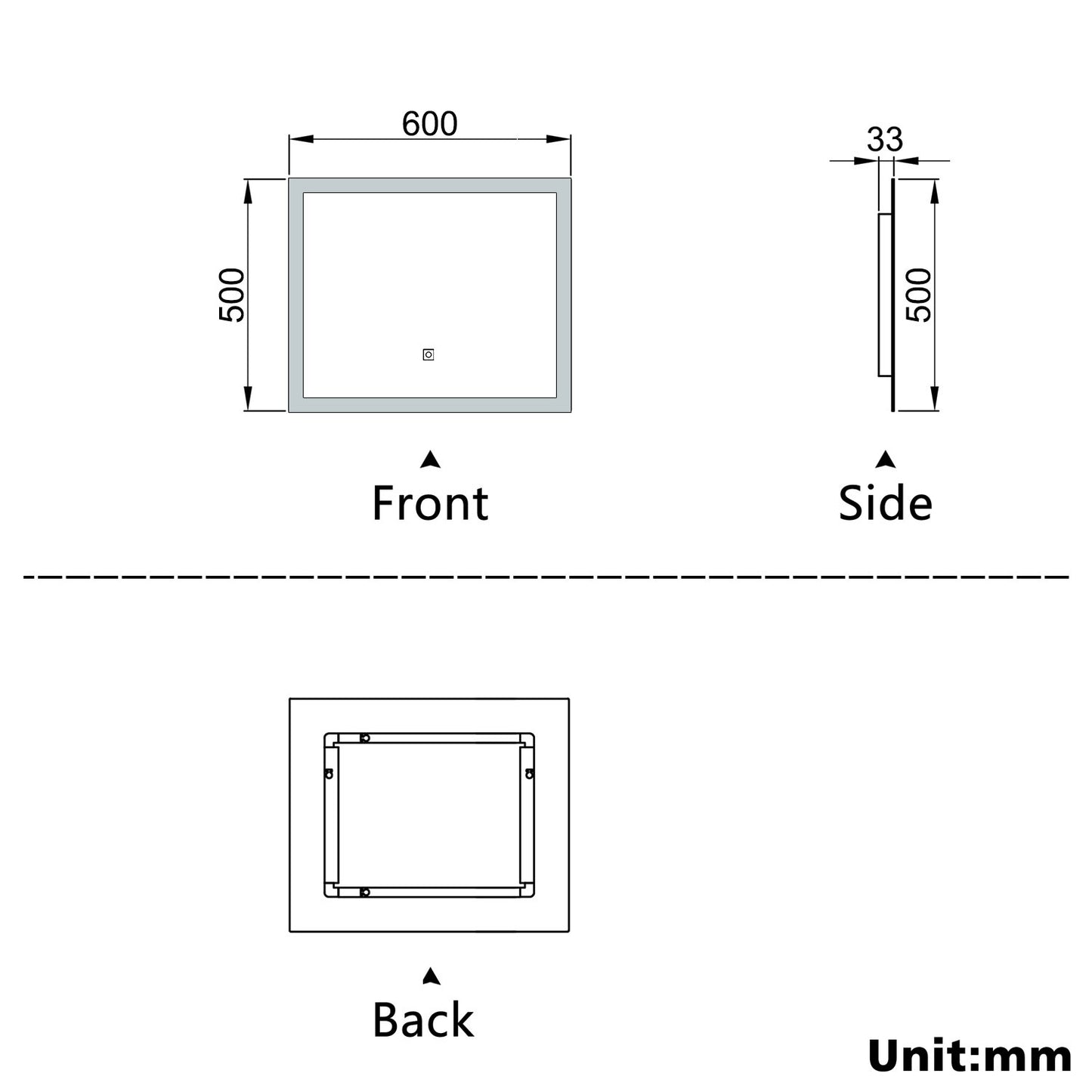 Aidal--Bathroom Mirror with Dimmable LED, Anti-fog, illuminated, Rectangular, IP44 Waterproof Dustproof, Explosion-proof, Wall mounted