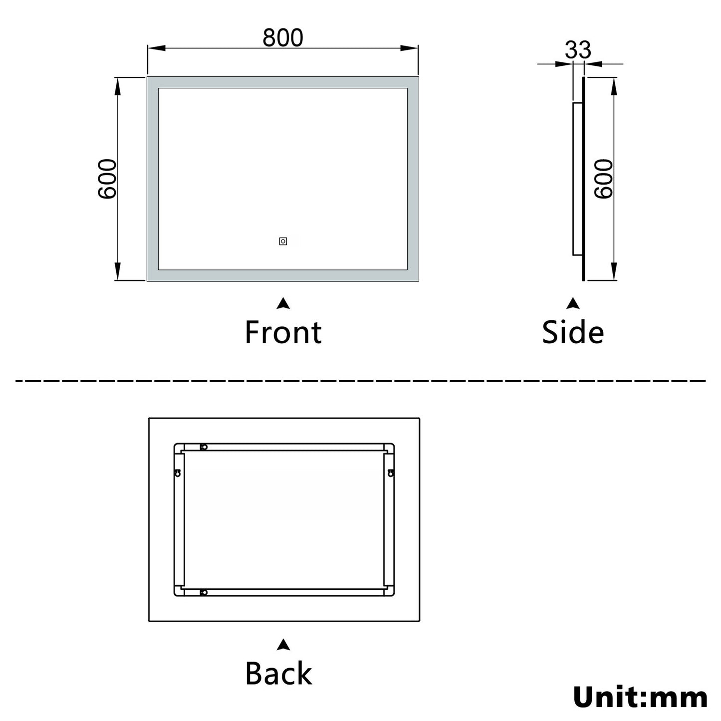 Aidal--Bathroom Mirror with Dimmable LED, Anti-fog, illuminated, Rectangular, IP44 Waterproof Dustproof, Explosion-proof, Wall mounted
