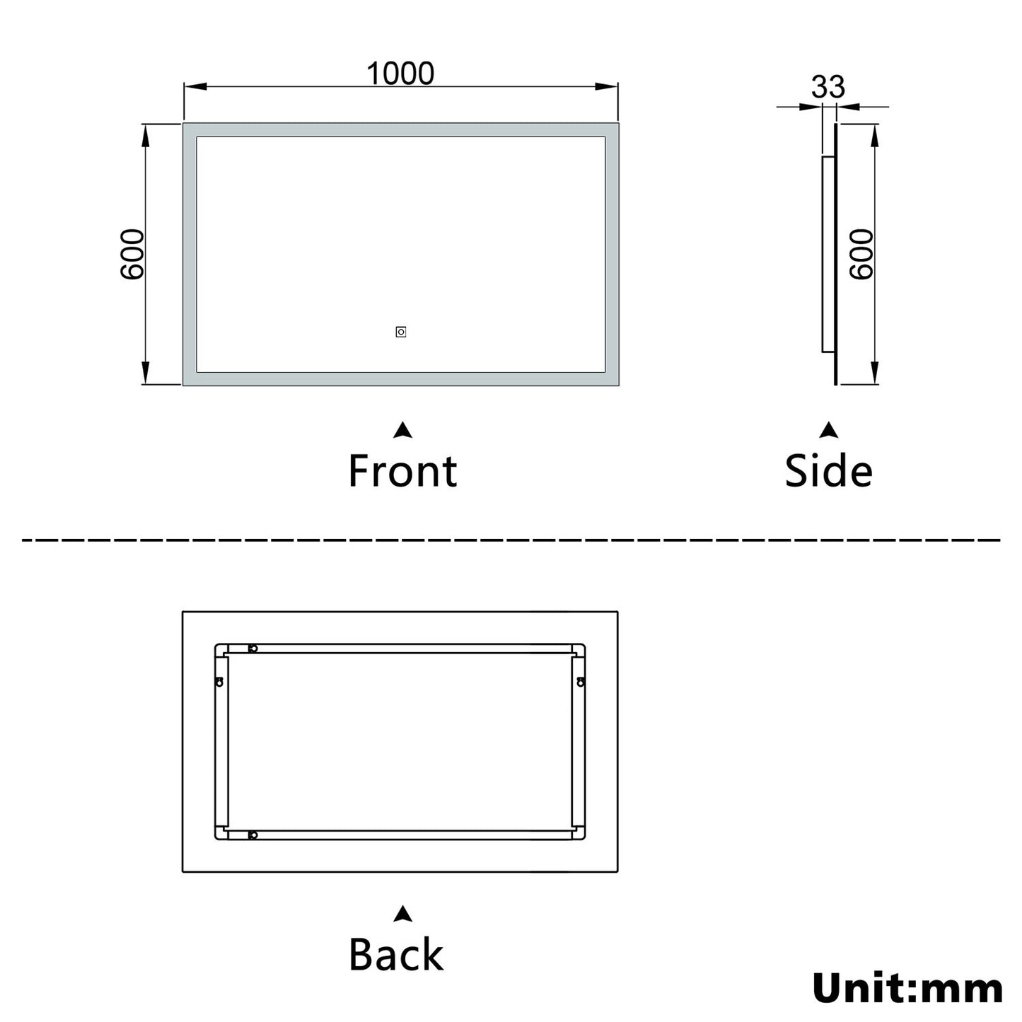 Aidal--Bathroom Mirror with Dimmable LED, Anti-fog, illuminated, Rectangular, IP44 Waterproof Dustproof, Explosion-proof, Wall mounted