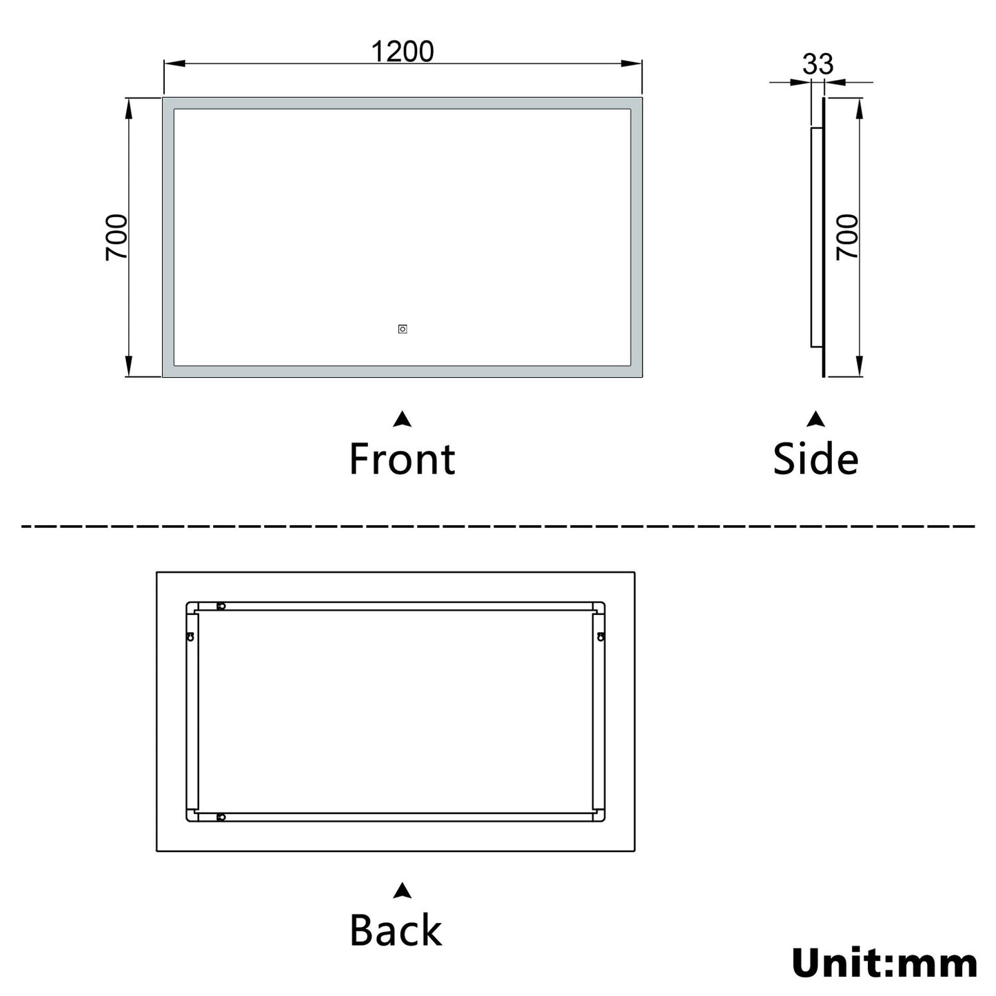 Aidal--Bathroom Mirror with Dimmable LED, Anti-fog, illuminated, Rectangular, IP44 Waterproof Dustproof, Explosion-proof, Wall mounted