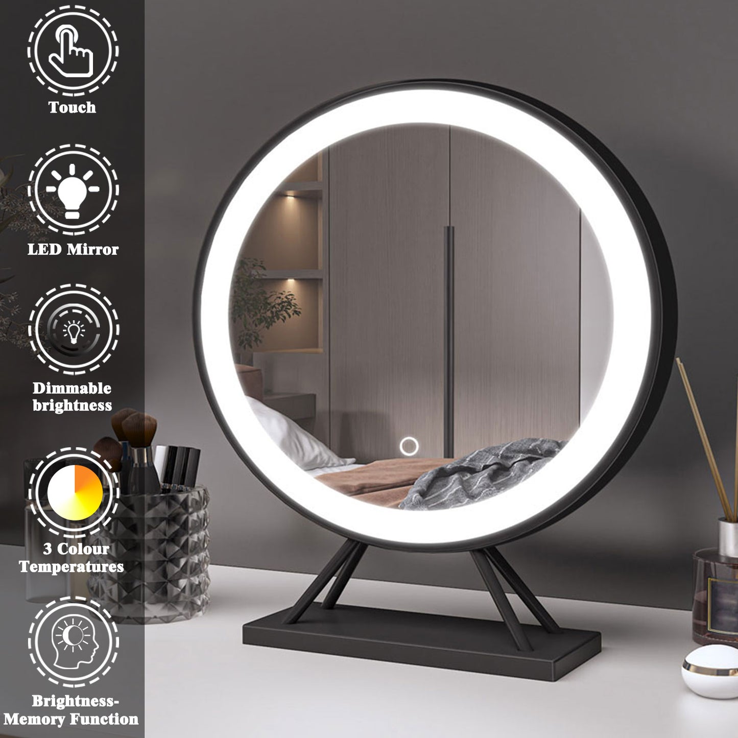 Illuminated Makeup Mirror with Dimmable Lights Portable Smart Vanity Mirror