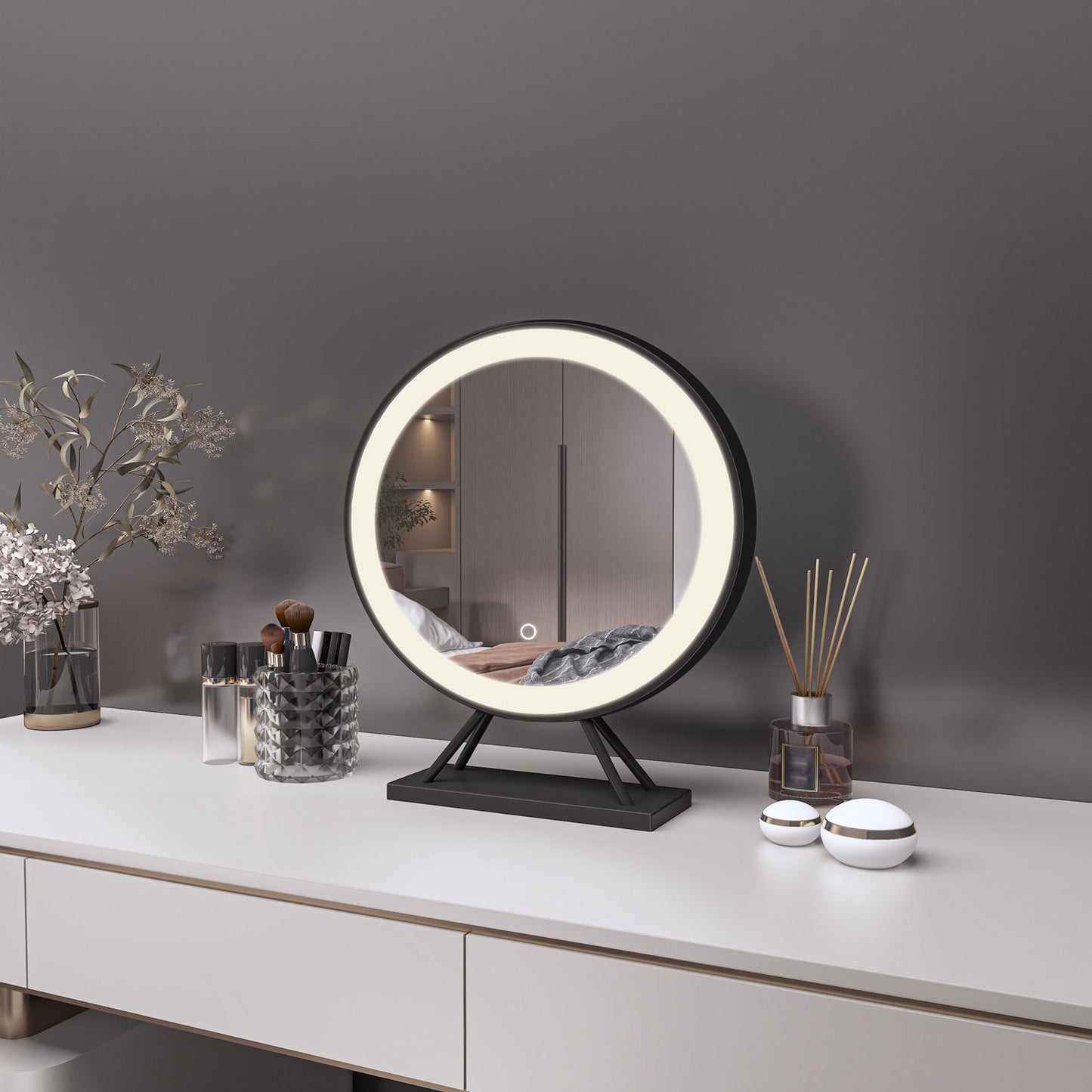 Illuminated Makeup Mirror with Dimmable Lights Portable Smart Vanity Mirror