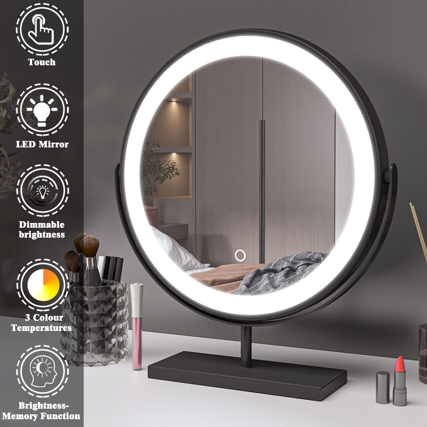 Illuminated Makeup Mirror with Dimmable Lights Portable Smart Vanity Mirror