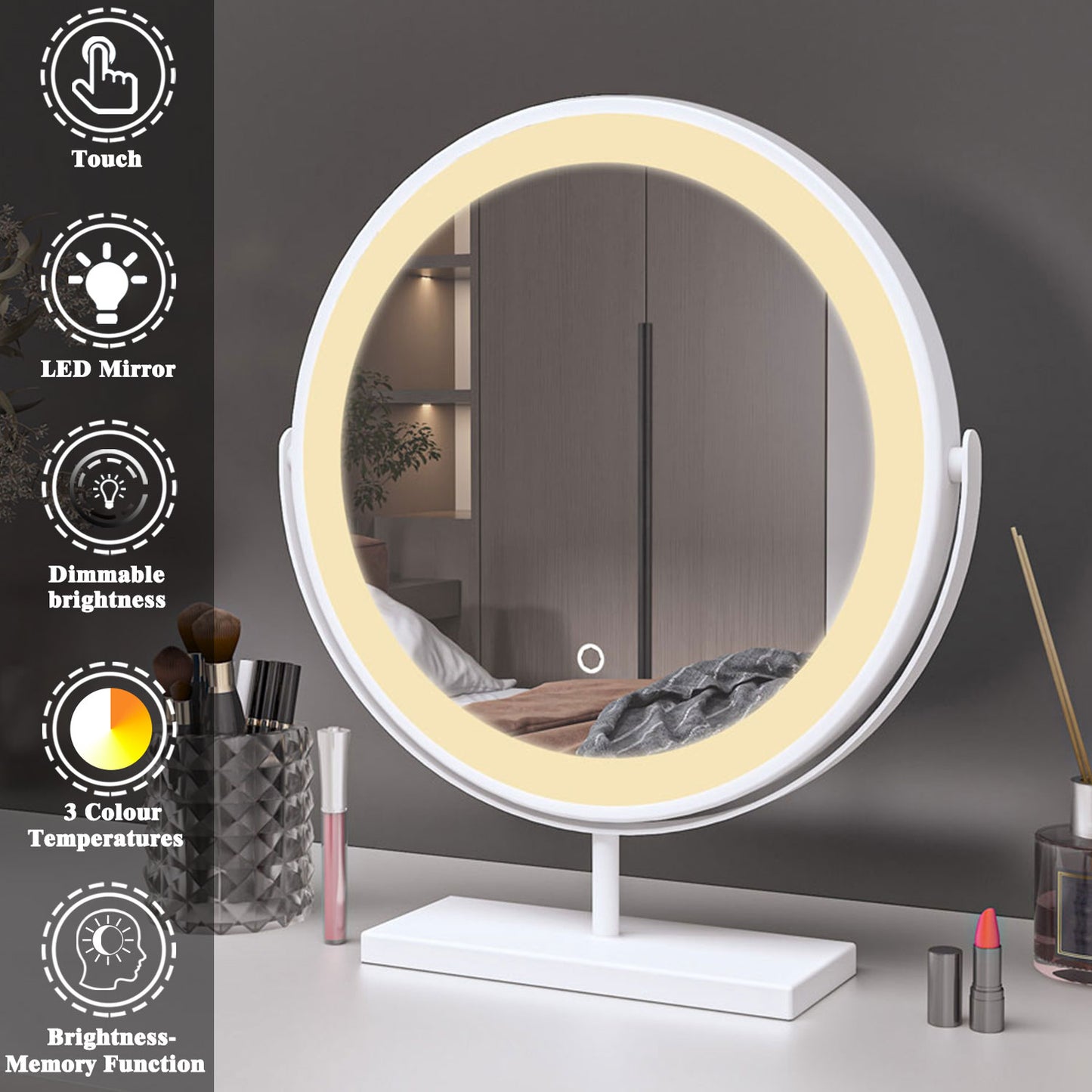 Illuminated Makeup Mirror with Dimmable Lights Portable Smart Vanity Mirror