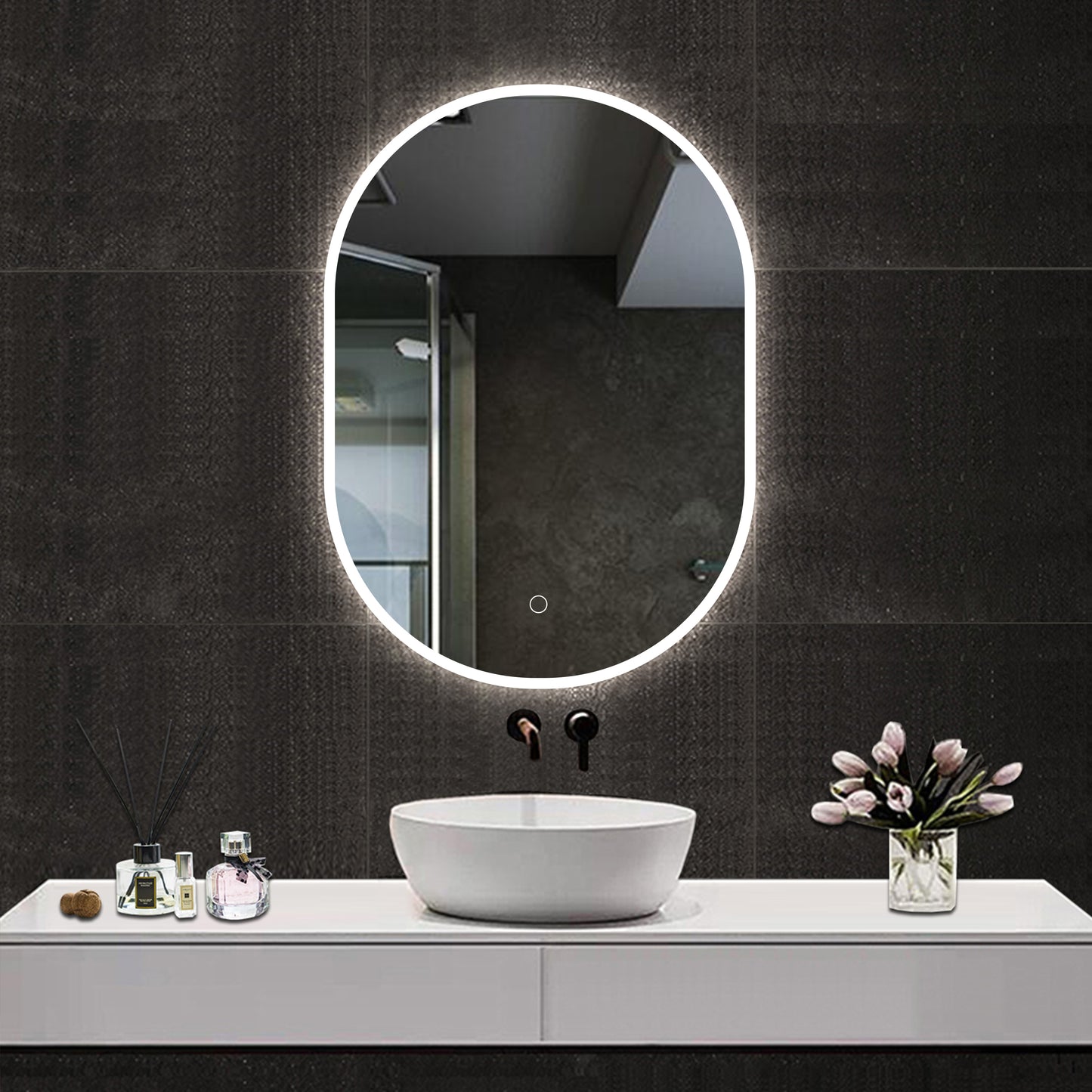 Aidal--Bathroom Runway shape Mirror with 3 Colors Dimmable LED, Anti-fog, Waterproof, Explosion-proof, Wall mounted