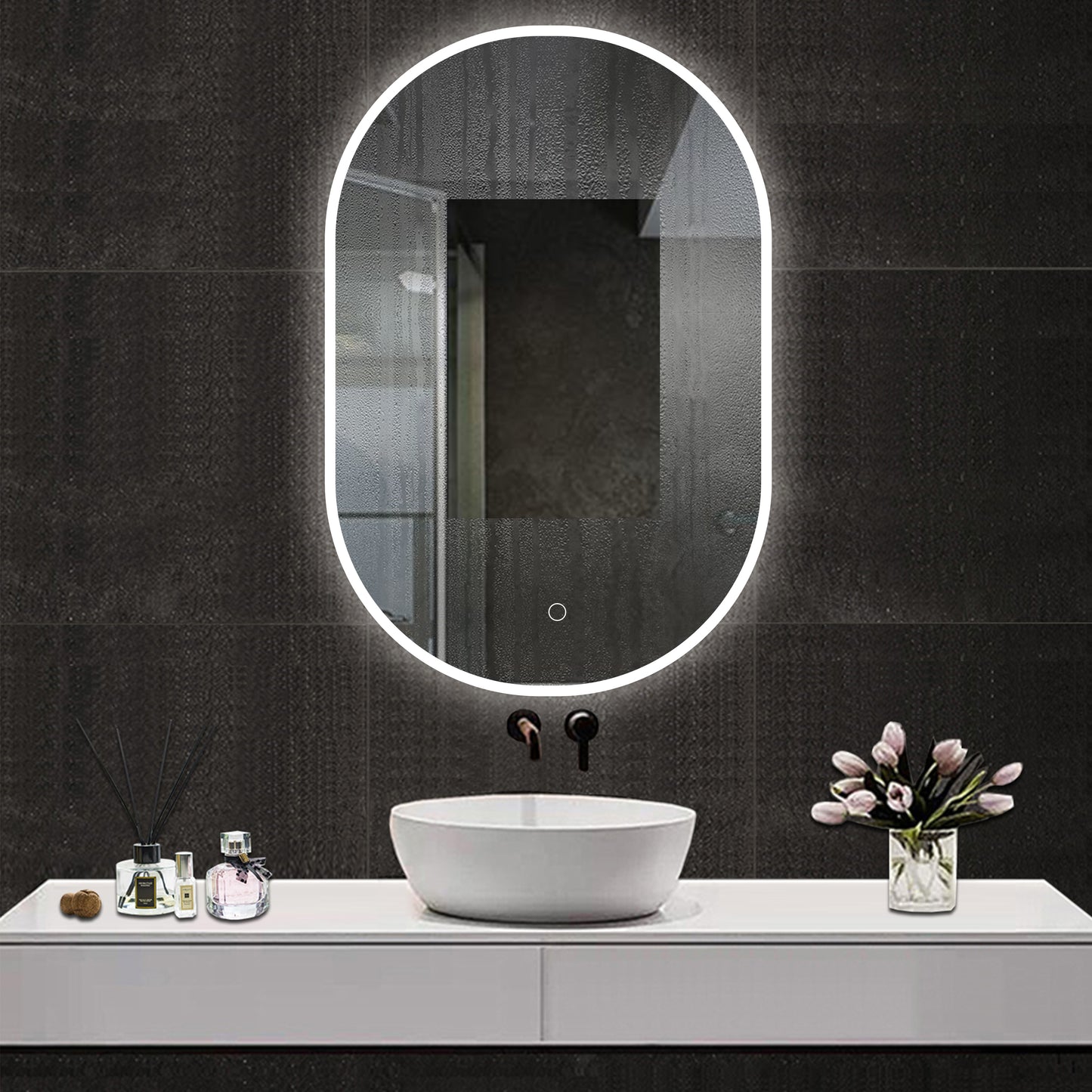 Aidal--Bathroom Runway shape Mirror with 3 Colors Dimmable LED, Anti-fog, Waterproof, Explosion-proof, Wall mounted