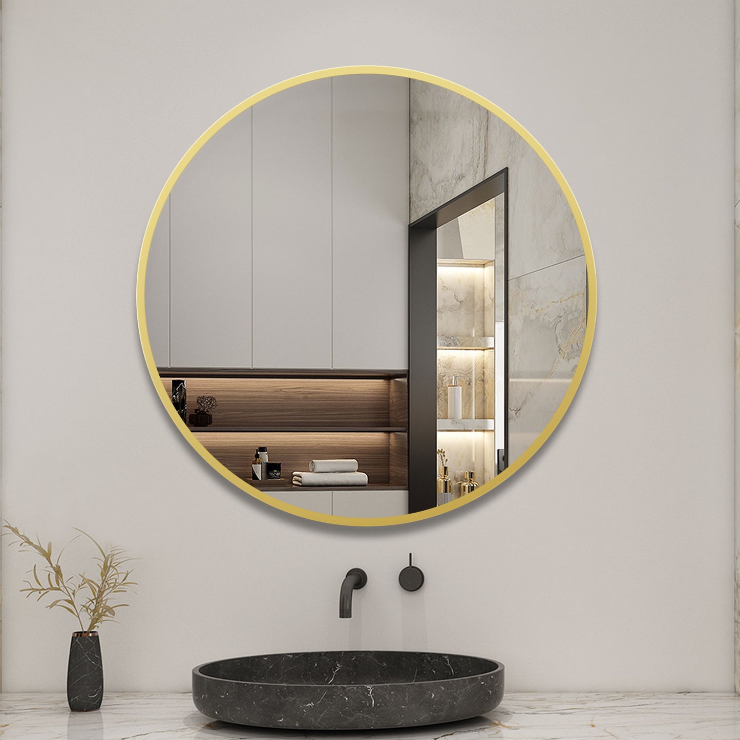 Round Wall Hanging Mirror with Gold Frame for Bathroom, Home decoration, Makeup, Shaving