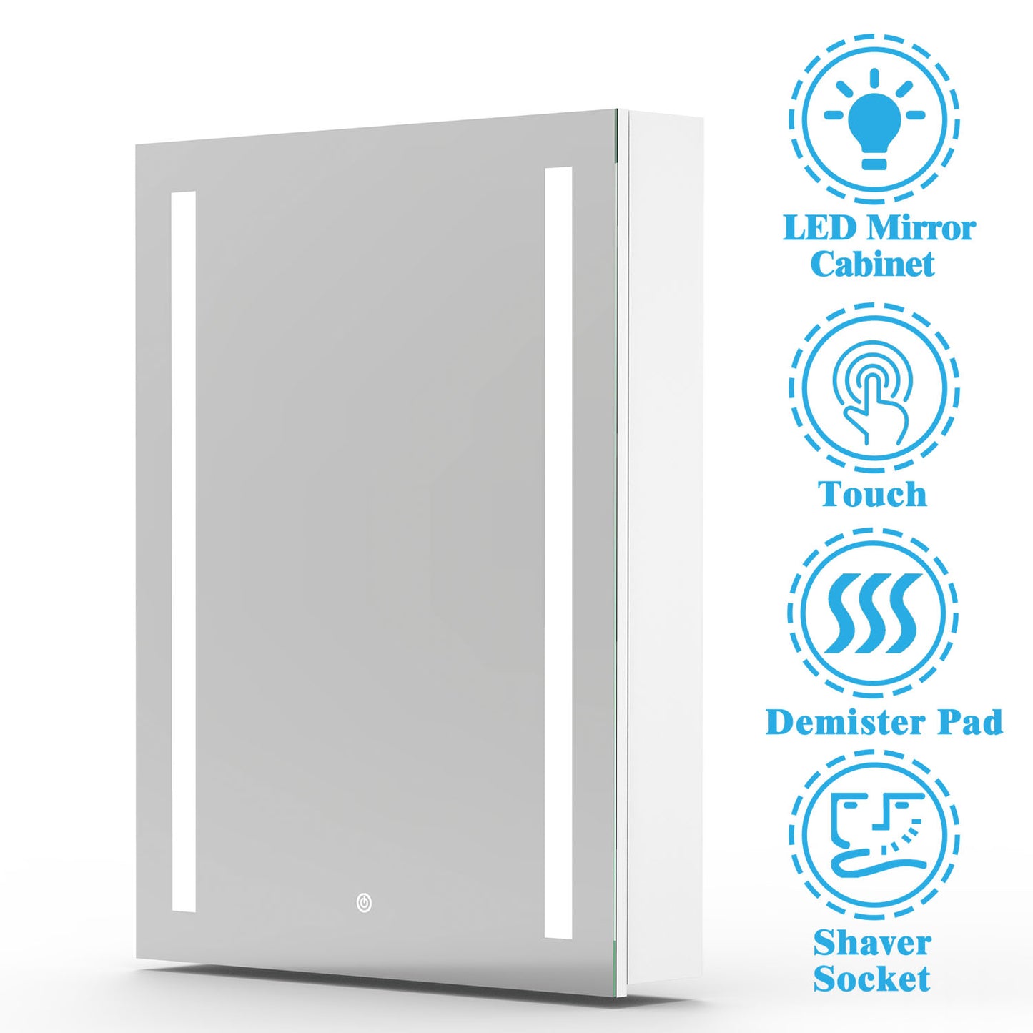Bathroom Mirror Cabinet LED Illuminated with Demister Pad Touch Sensor Shaver Socket adjustable white colour-Storage Mirror Cabinet