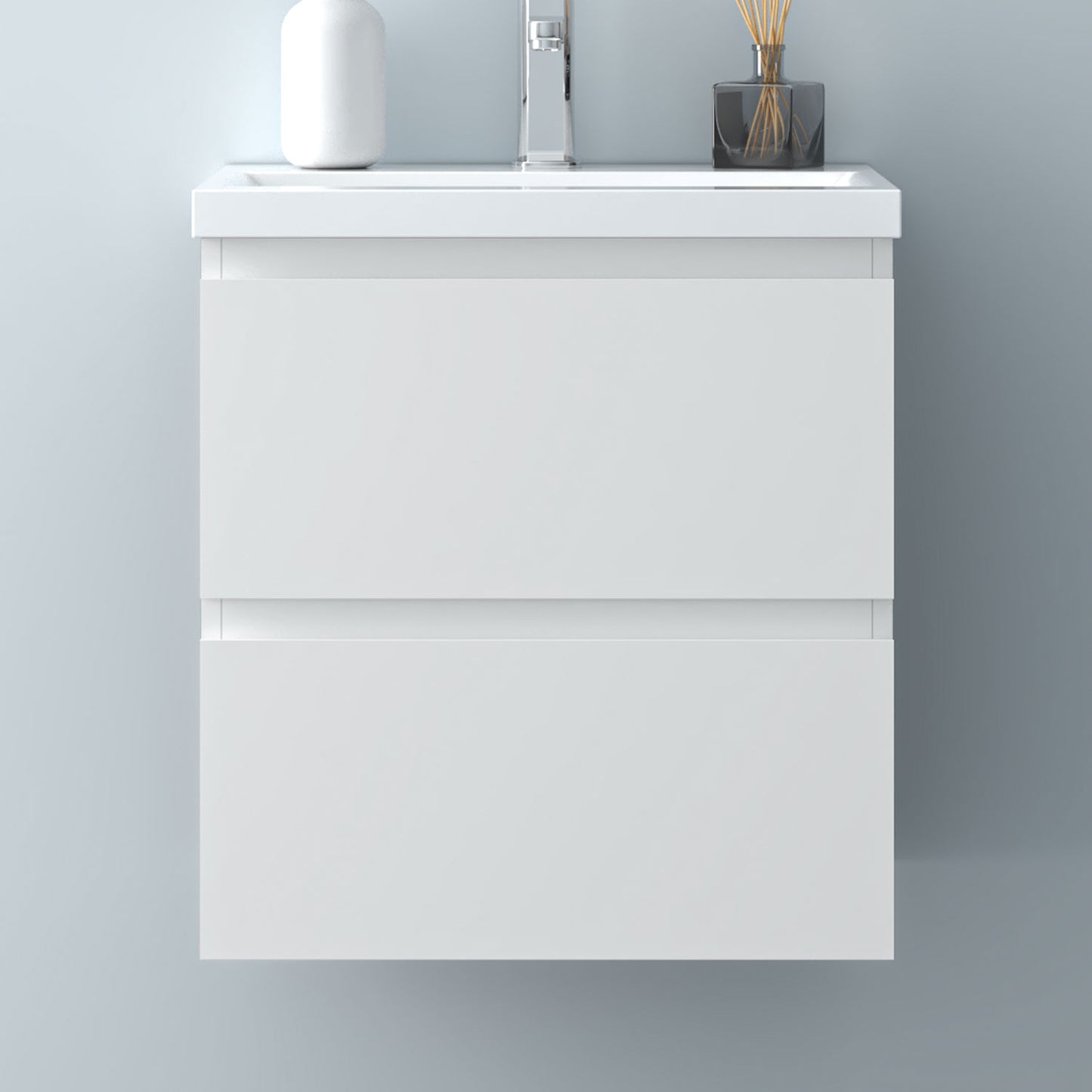 Glossy Vanity Unit, Wall Mounted, Detachable, Soft Close, Two/Four Drawer + Write Ceramic Basin