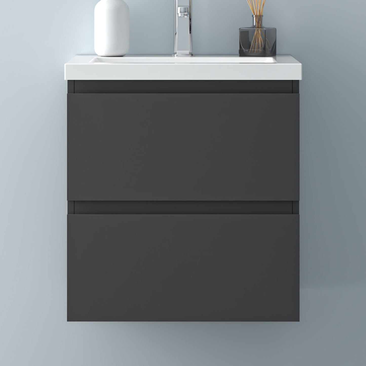 Glossy Vanity Unit, Wall Mounted, Detachable, Soft Close, Two-Drawer + Write Artificial stone Basin