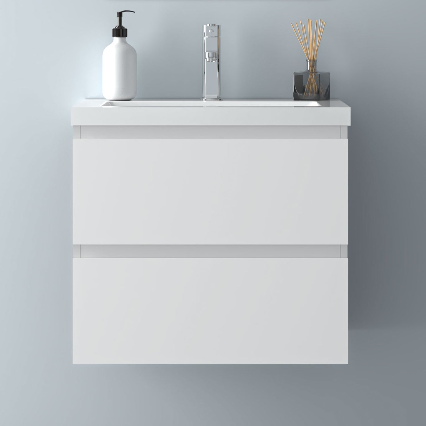 Glossy Vanity Unit, Wall Mounted, Detachable, Soft Close, Two-Drawer + Write Artificial stone Basin