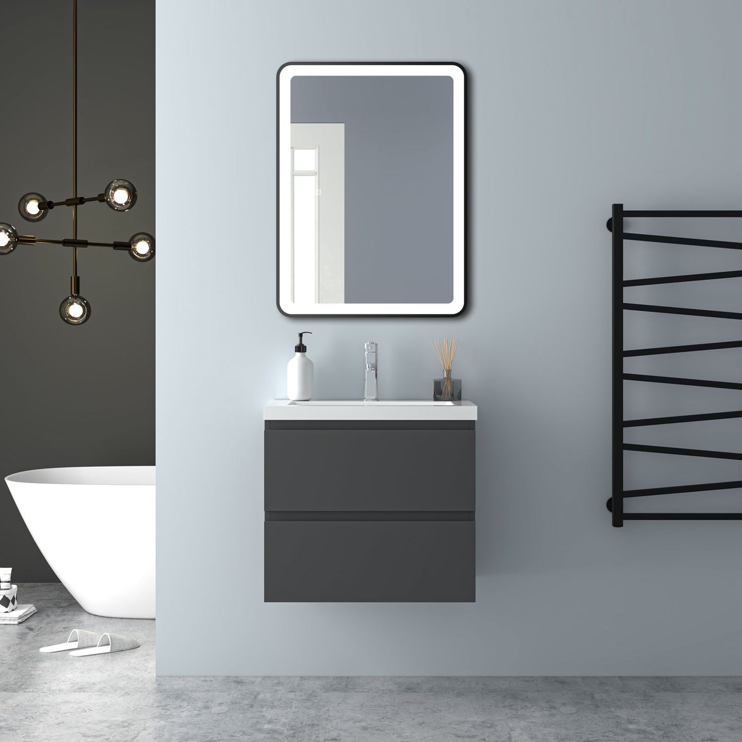Glossy Vanity Unit, Wall Mounted, Detachable, Soft Close, Two-Drawer + Write Artificial stone Basin
