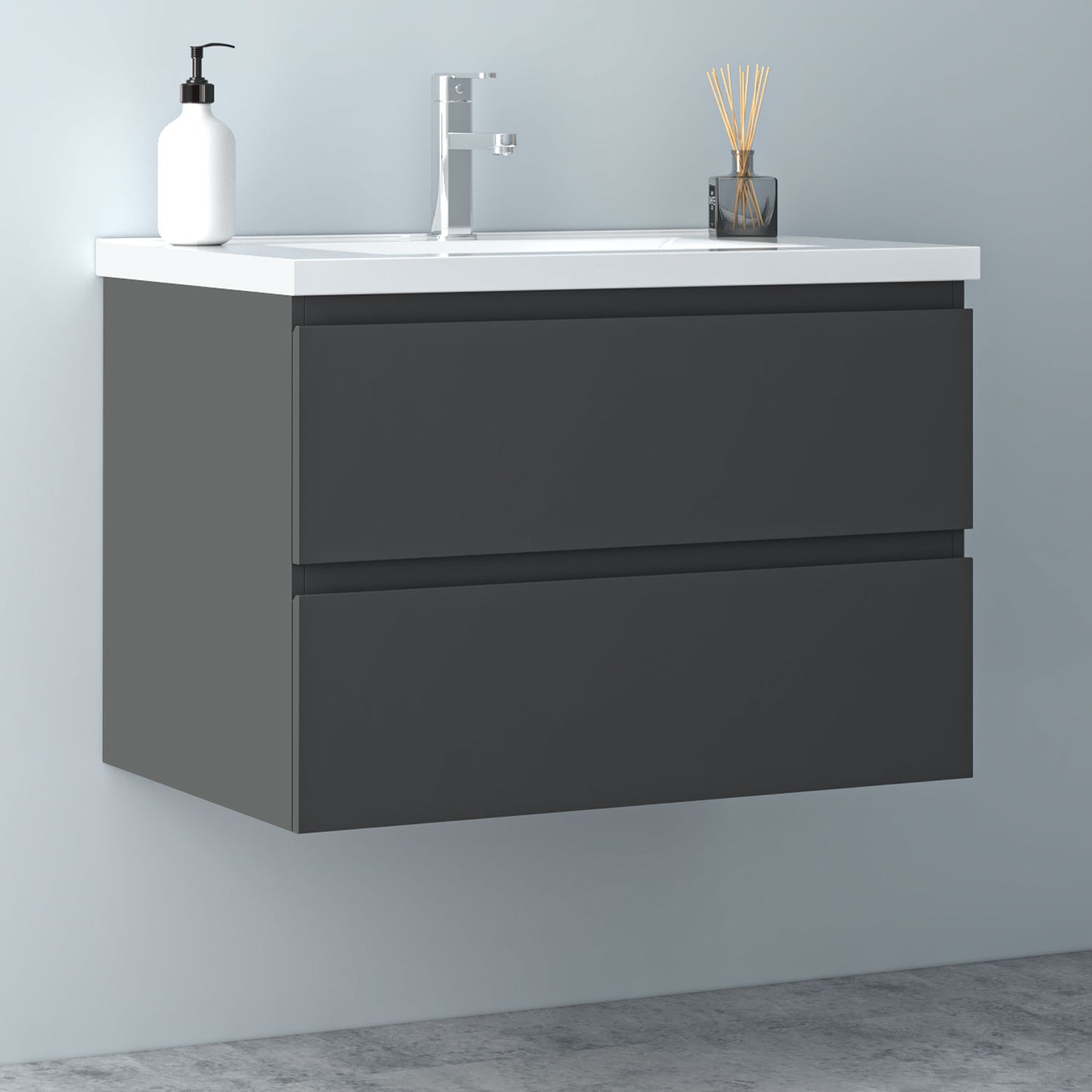 Glossy Vanity Unit, Wall Mounted, Detachable, Soft Close, Two/Four Drawer + Write Ceramic Basin