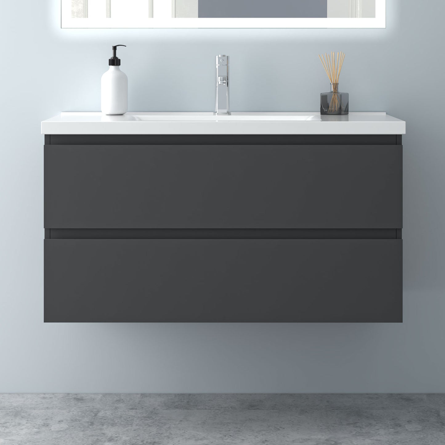 Glossy Vanity Unit, Wall Mounted, Detachable, Soft Close, Two/Four Drawer + Write Ceramic Basin