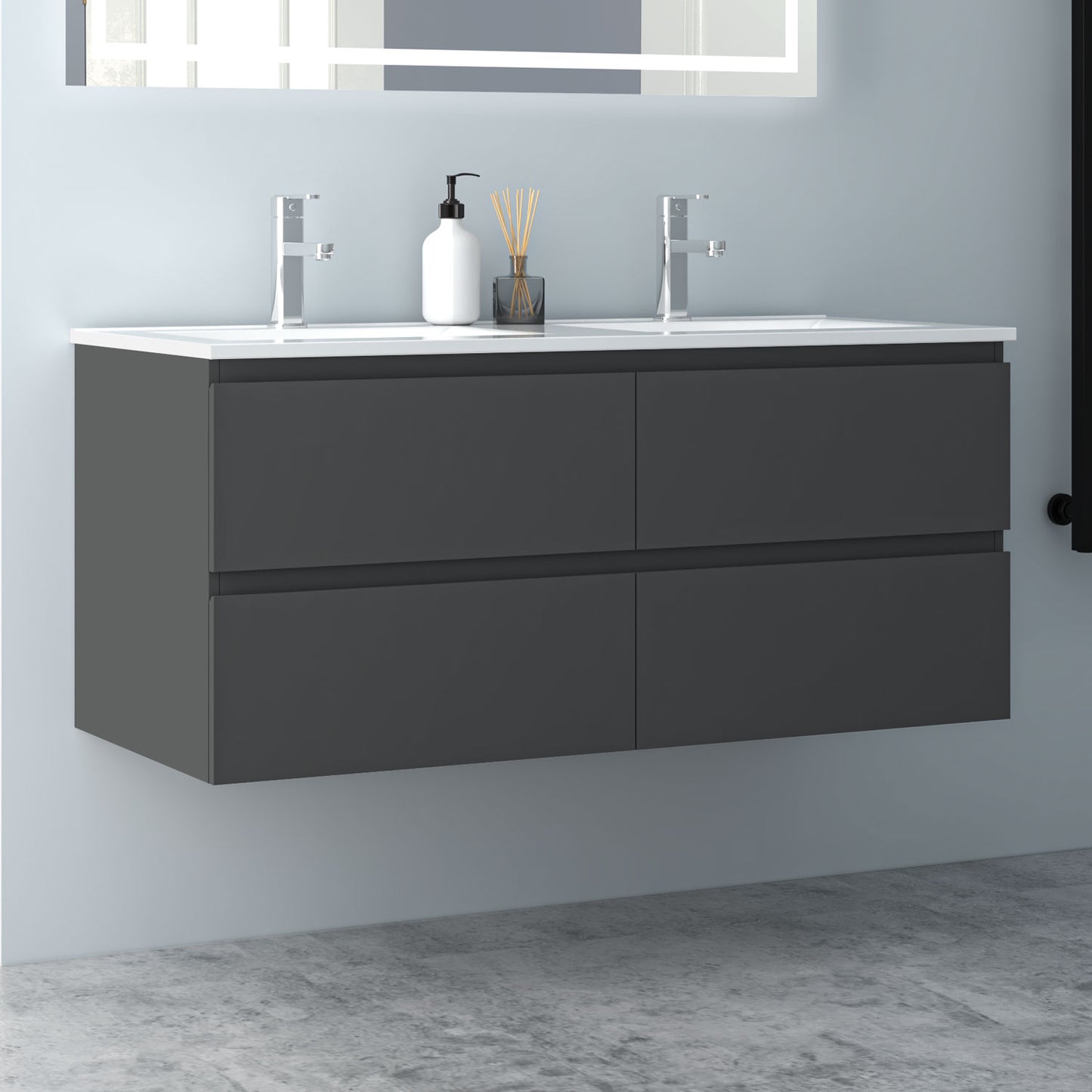 Glossy Vanity Unit, Wall Mounted, Detachable, Soft Close, Two/Four Drawer + Write Ceramic Basin
