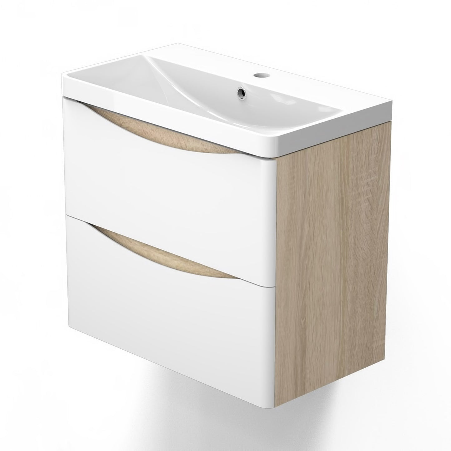 Wall Hung Bathroom Vanity Unit with Resin Basin, White and Oak