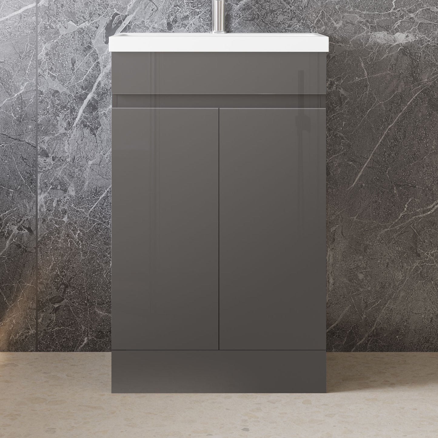 High Gloss MDF Vanity Unit, Floorstanding, Detachable, Soft Close, Dual-door + Write Artificial stone Basin