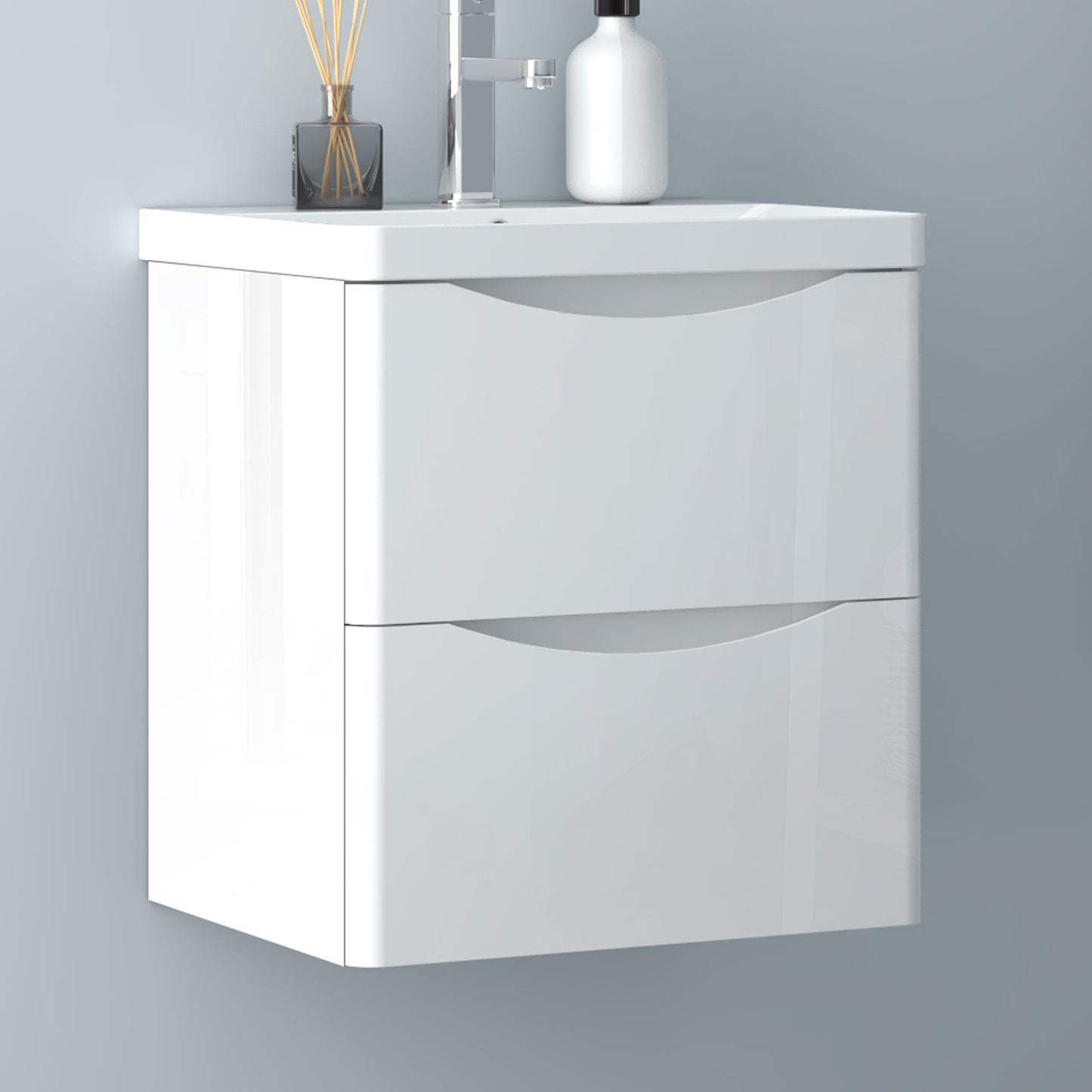 Wall Hung Bathroom Vanity Unit with Basin Sink Cabinet Gloss White