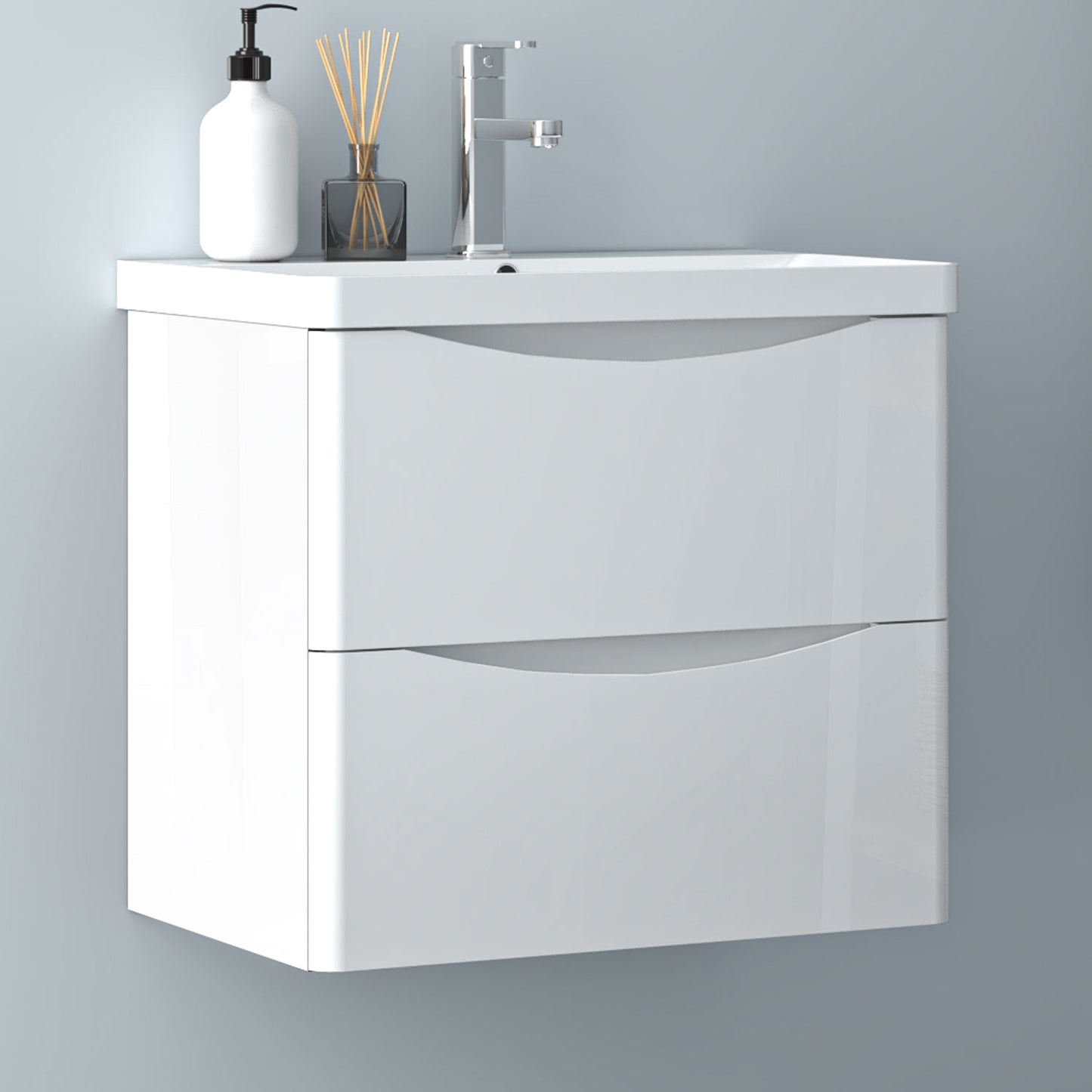 Wall Hung Bathroom Vanity Unit with Basin Sink Cabinet Gloss White