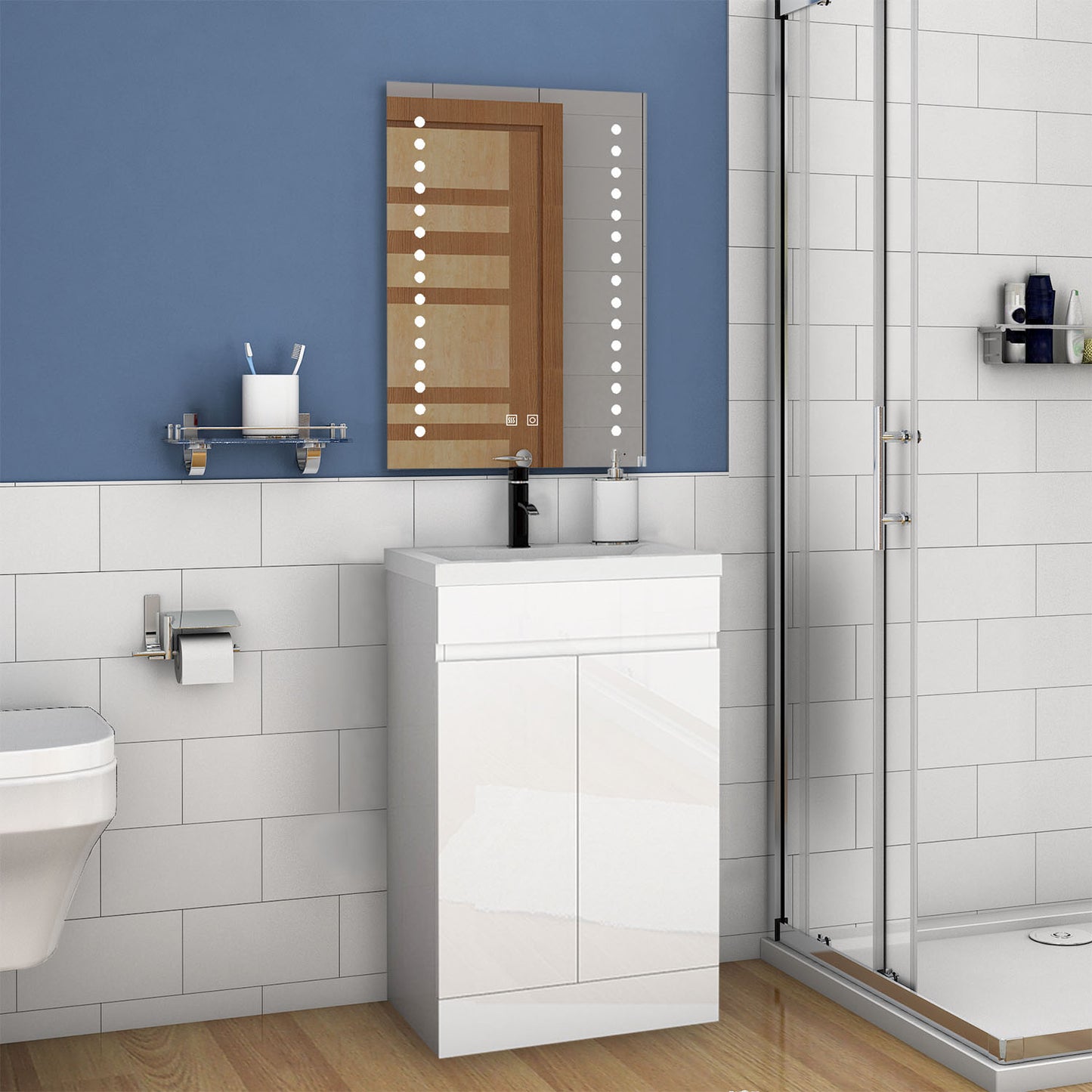 Freestanding 500/600mm Bathroom Vanity Unit with Ceramic/ Resin Basin Gloss White
