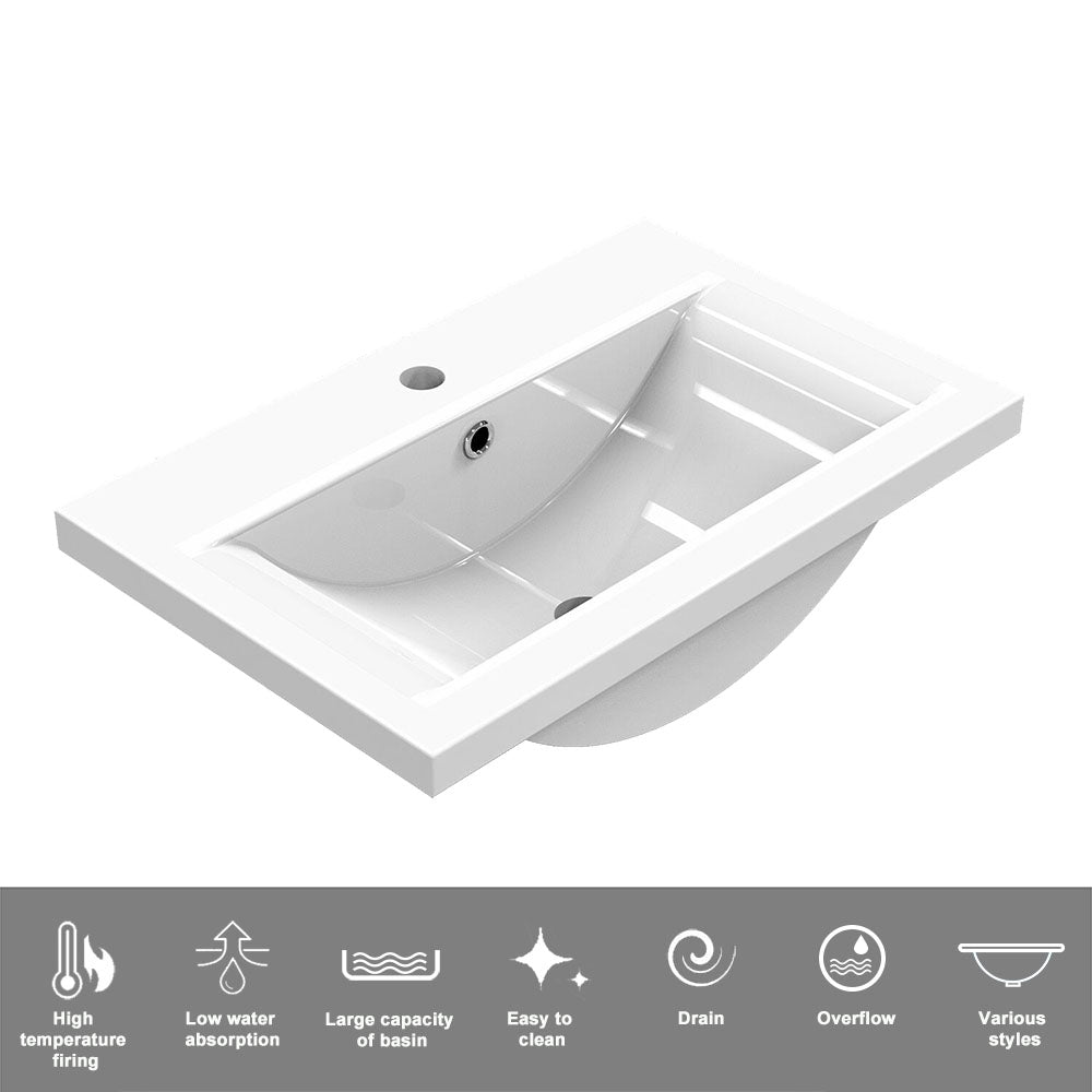 Bathroom Vanity Unit with Soft-Close Drawers White Ceramic Basin Modern Storage Space-Saving Design