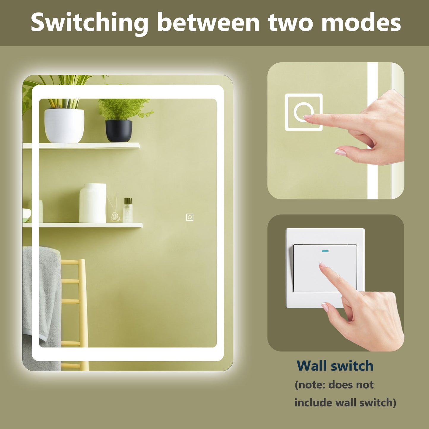 Aidal--Bathroom Mirror with Dimmable LED, Anti-fog, Memory function, Rectangular, Waterproof, Explosion-proof, Wall mounted