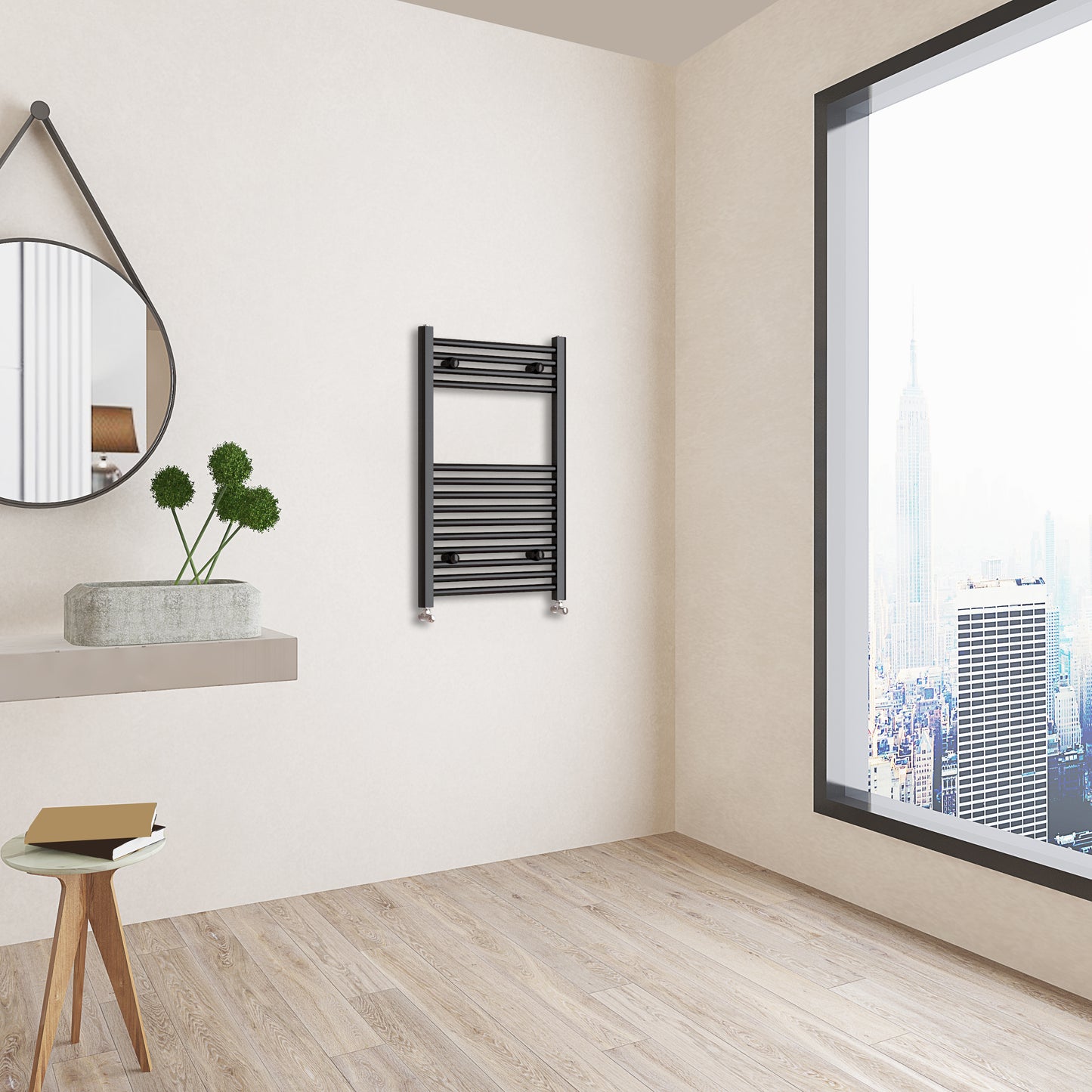 Aidal- 800x500mm Black Heated Towel Rail Straight Designer Bathroom Ladder Radiator