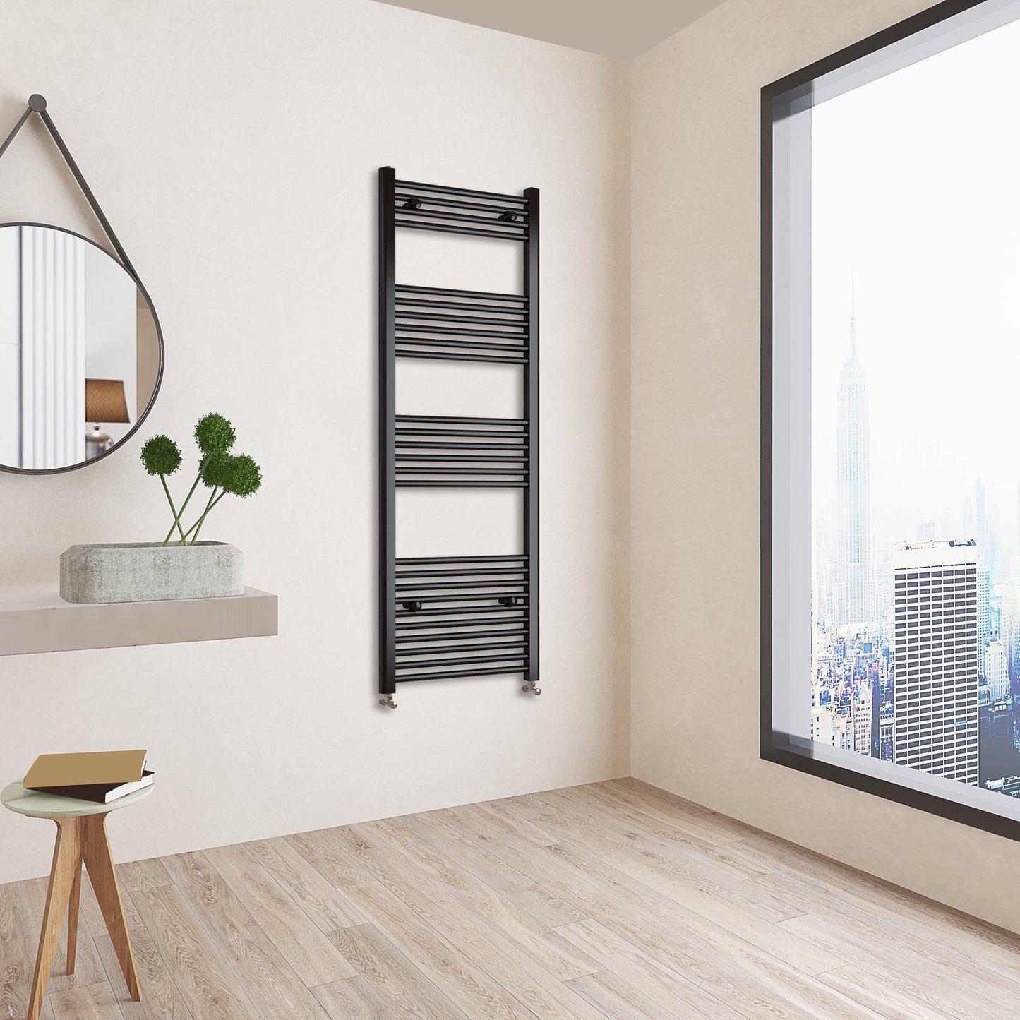 Aidal- 1600x600mm Black Heated Towel Rail Straight Designer Bathroom Ladder Radiator