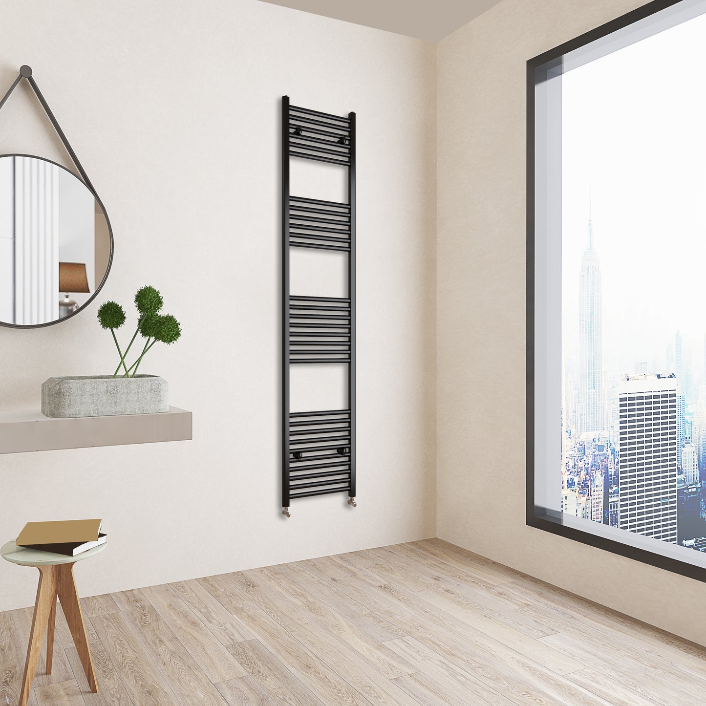 Aidal- 1800x400mm Black Heated Towel Rail Straight Designer Bathroom Ladder Radiator