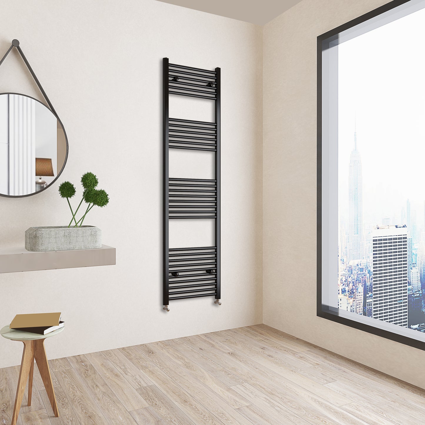 Aidal- 1800x500mm Black Heated Towel Rail Straight Designer Bathroom Ladder Radiator