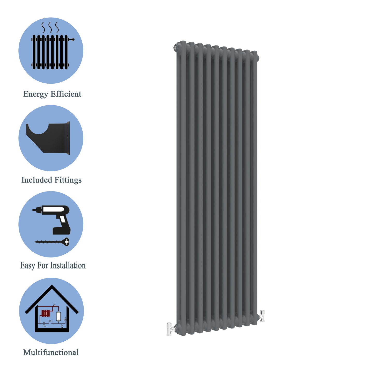 Aidal- Traditional Vertical 1800x470mm 2 Columns Anthracite Cast Iron Radiator