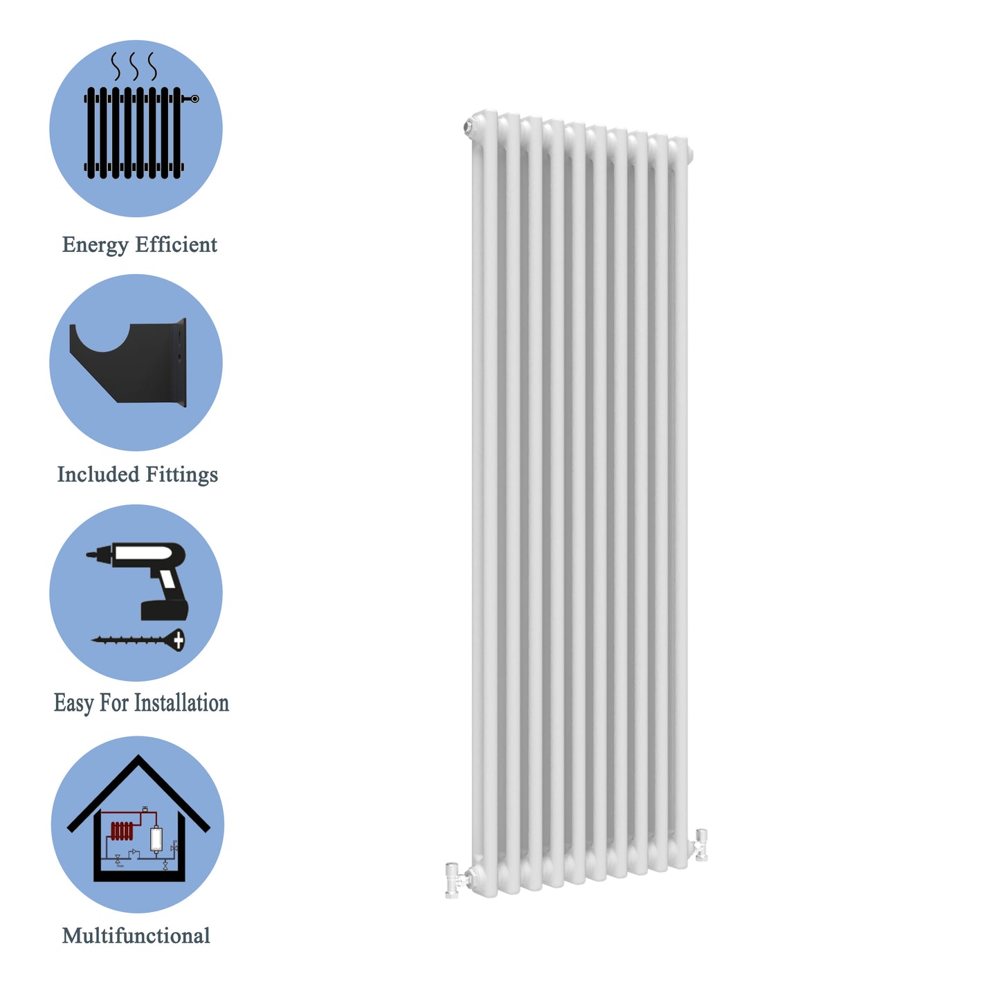 Aidal- Traditional Vertical 1800x470mm 2 Columns White Cast Iron Radiator