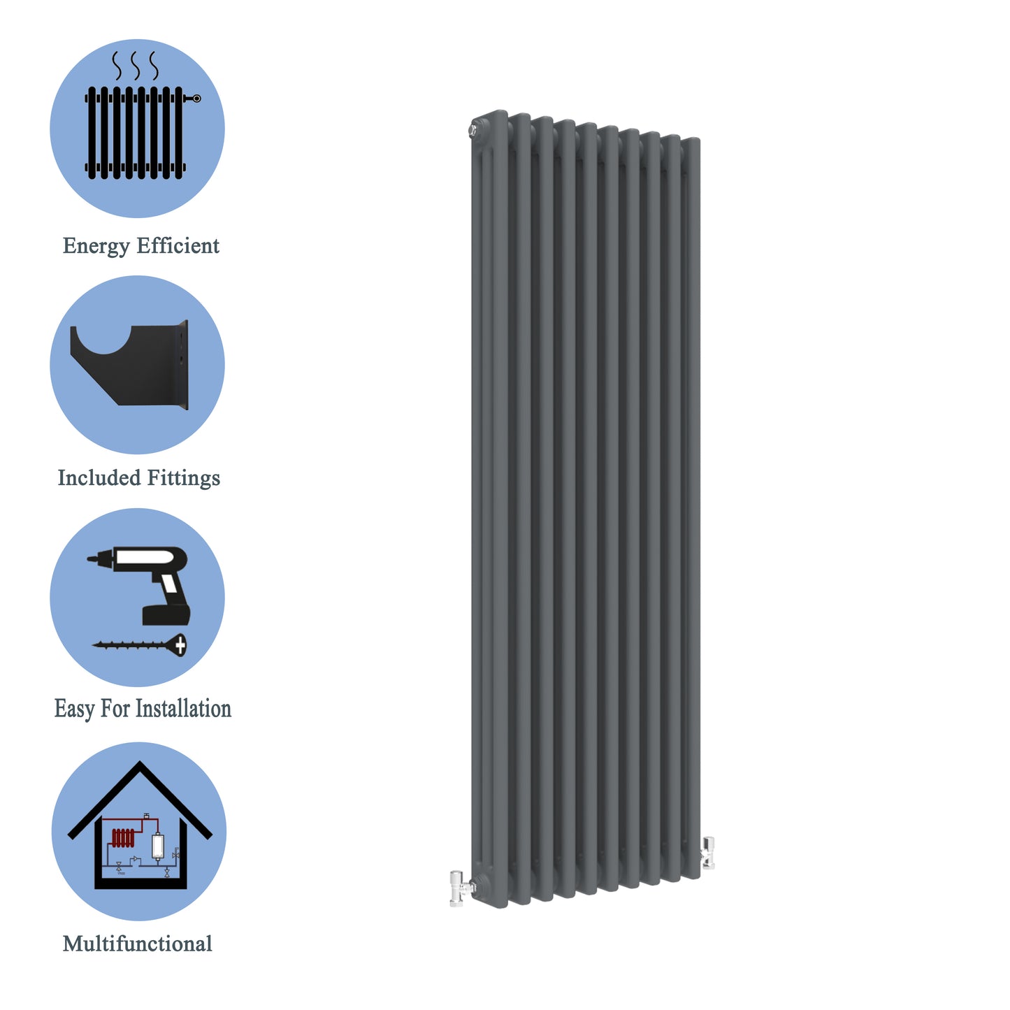 Aidal- Traditional Vertical 1800x470mm 3 Columns Anthracite Cast Iron Radiator
