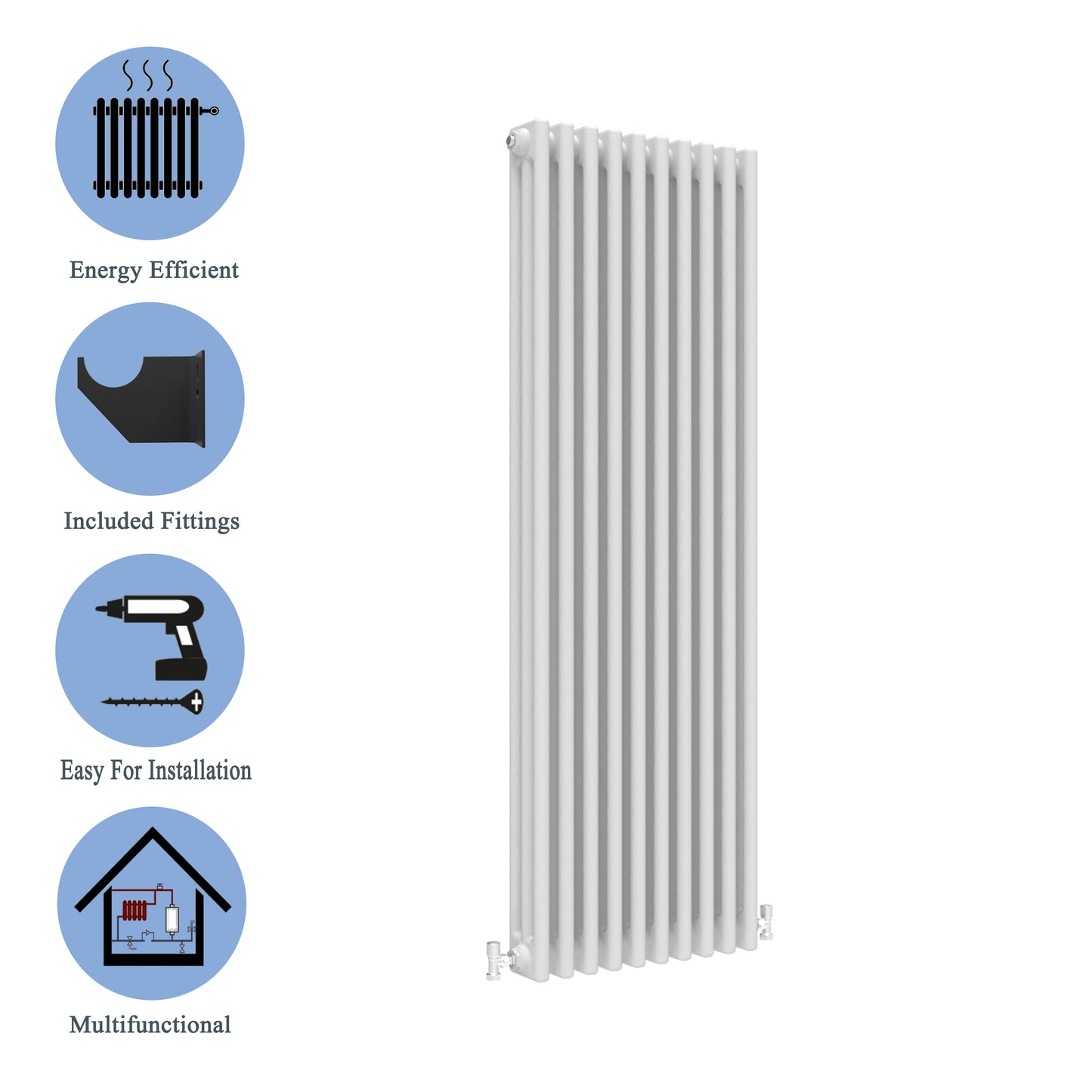 Aidal- Traditional Vertical 1800x470mm 3 Columns White Cast Iron Radiator