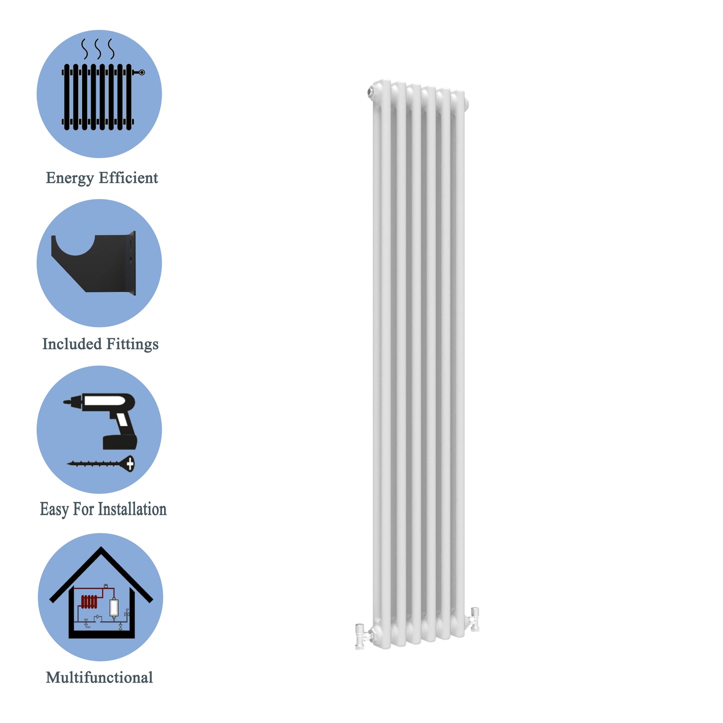 Aidal- Traditional Vertical 1800x290mm 2 Columns White Cast Iron Radiator
