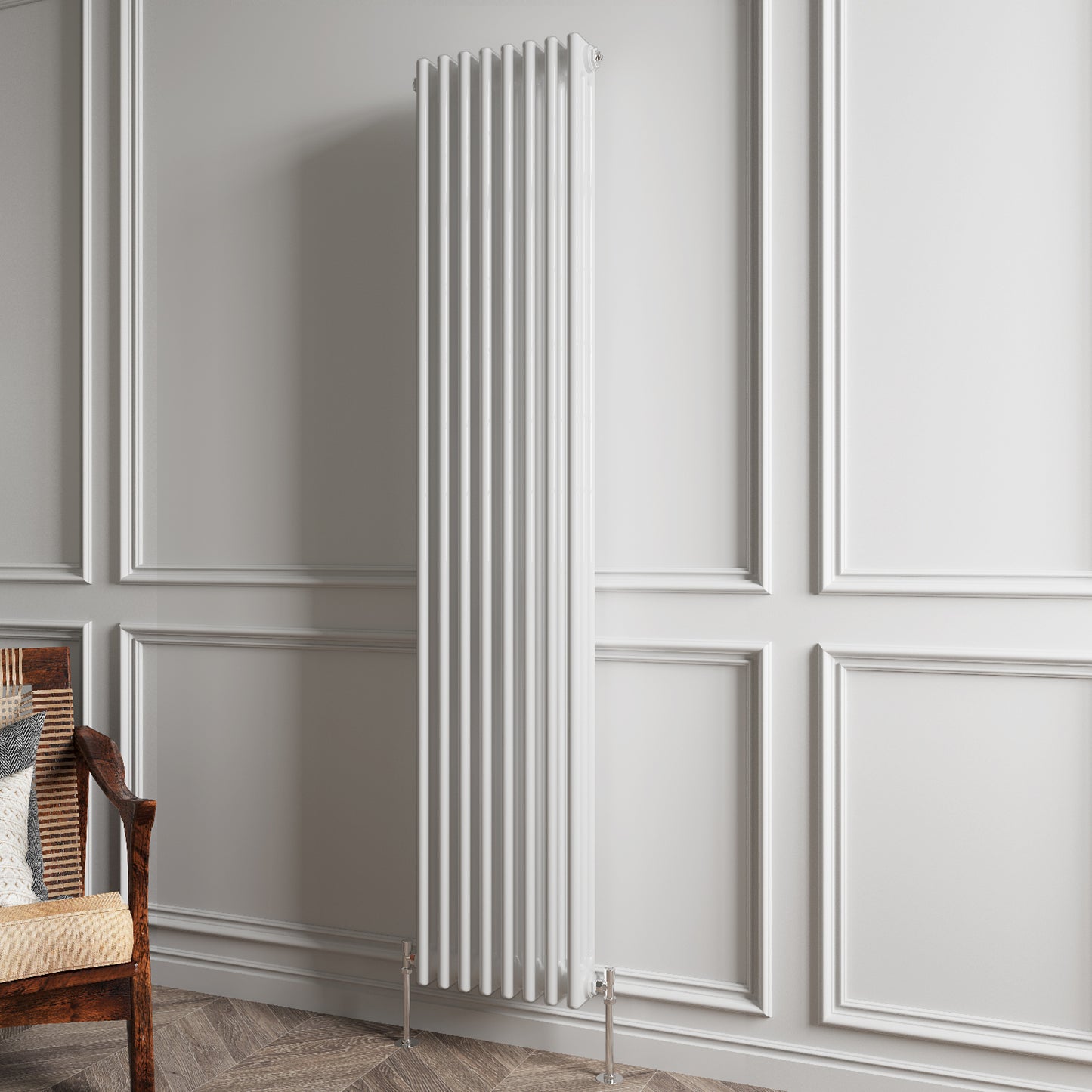 Aidal- Traditional Vertical 1800x380mm 3 Columns White Cast Iron Radiator