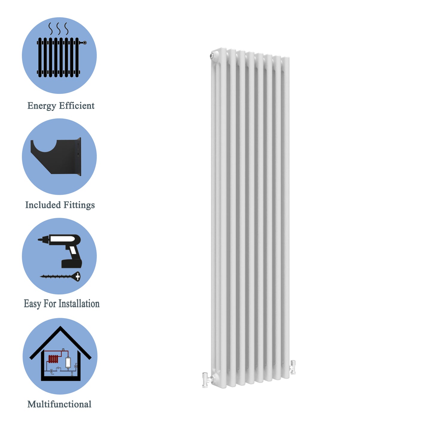 Aidal- Traditional Vertical 1800x380mm 3 Columns White Cast Iron Radiator