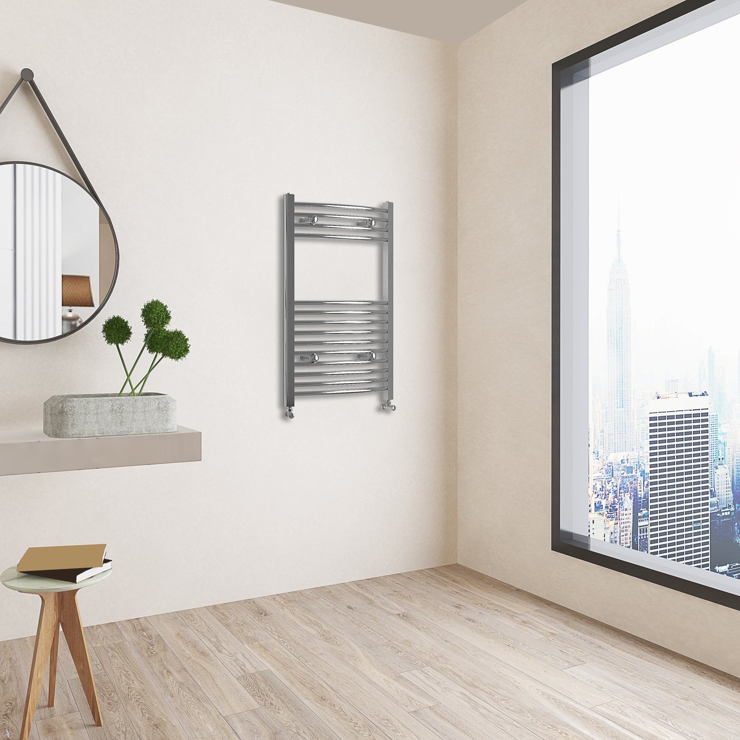 Aidal- 800x500mm Chrome Heated Towel Rail Curved Designer Bathroom Ladder Radiator