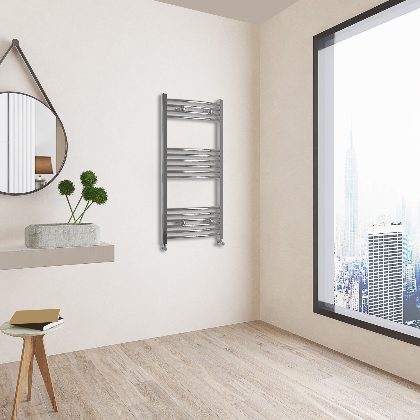Aidal- 1000x500mm Chrome Heated Towel Rail Curved Designer Bathroom Ladder Radiator