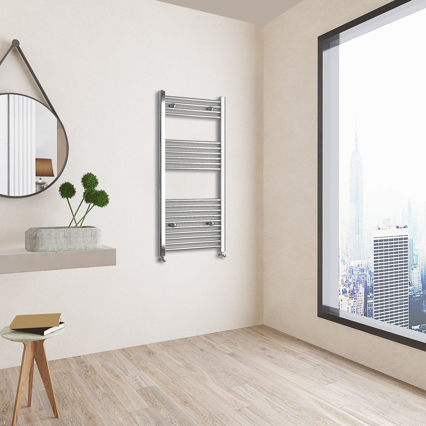 Aidal- 1200x600mm Chrome Heated Towel Rail Straight Designer Bathroom Ladder Radiator