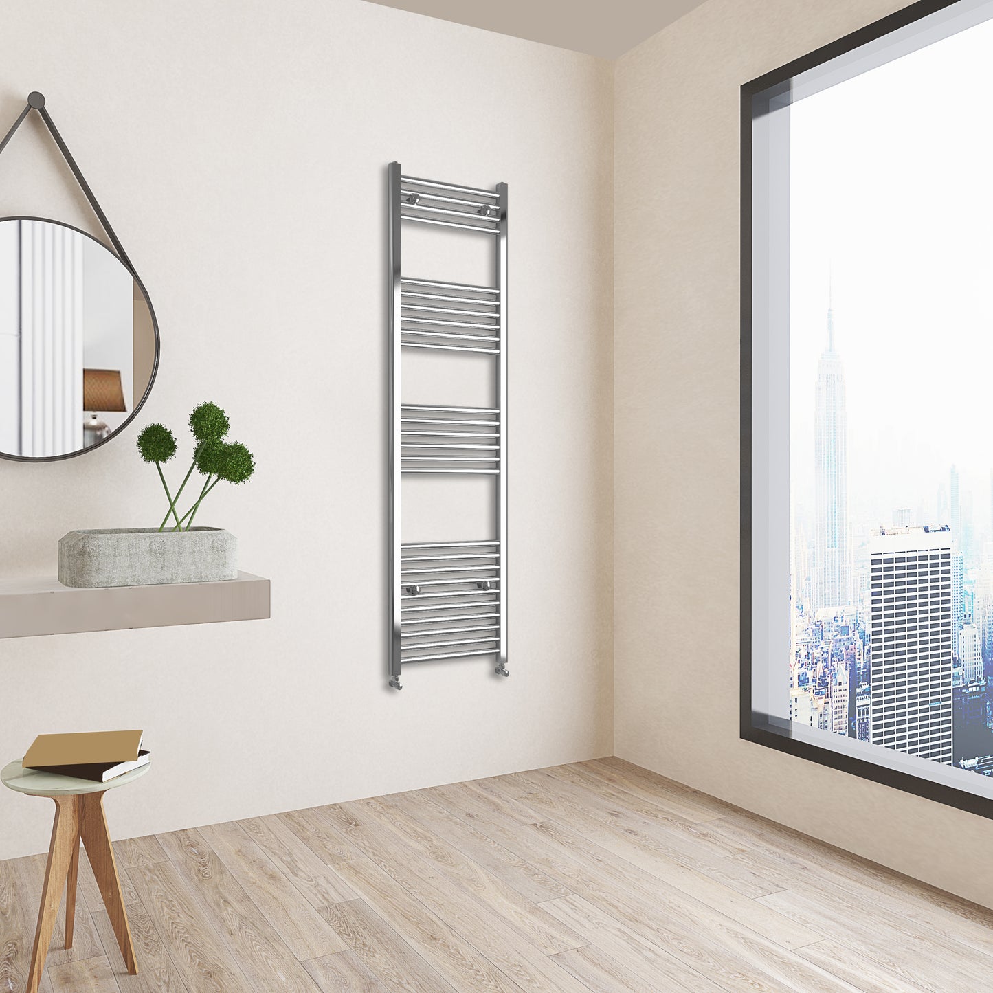 Aidal- 1600x450mm Chrome Heated Towel Rail Straight Designer Bathroom Ladder Radiator
