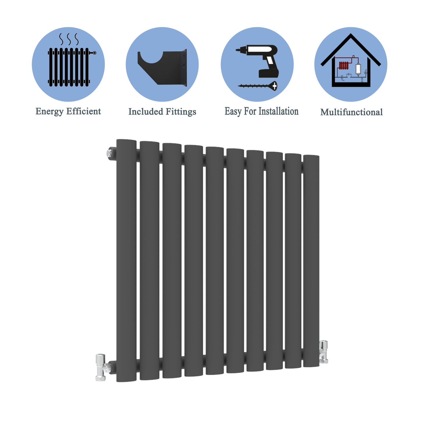 Aidal- Designer Horizontal 600x590mm Single Anthracite Oval Column Radiator