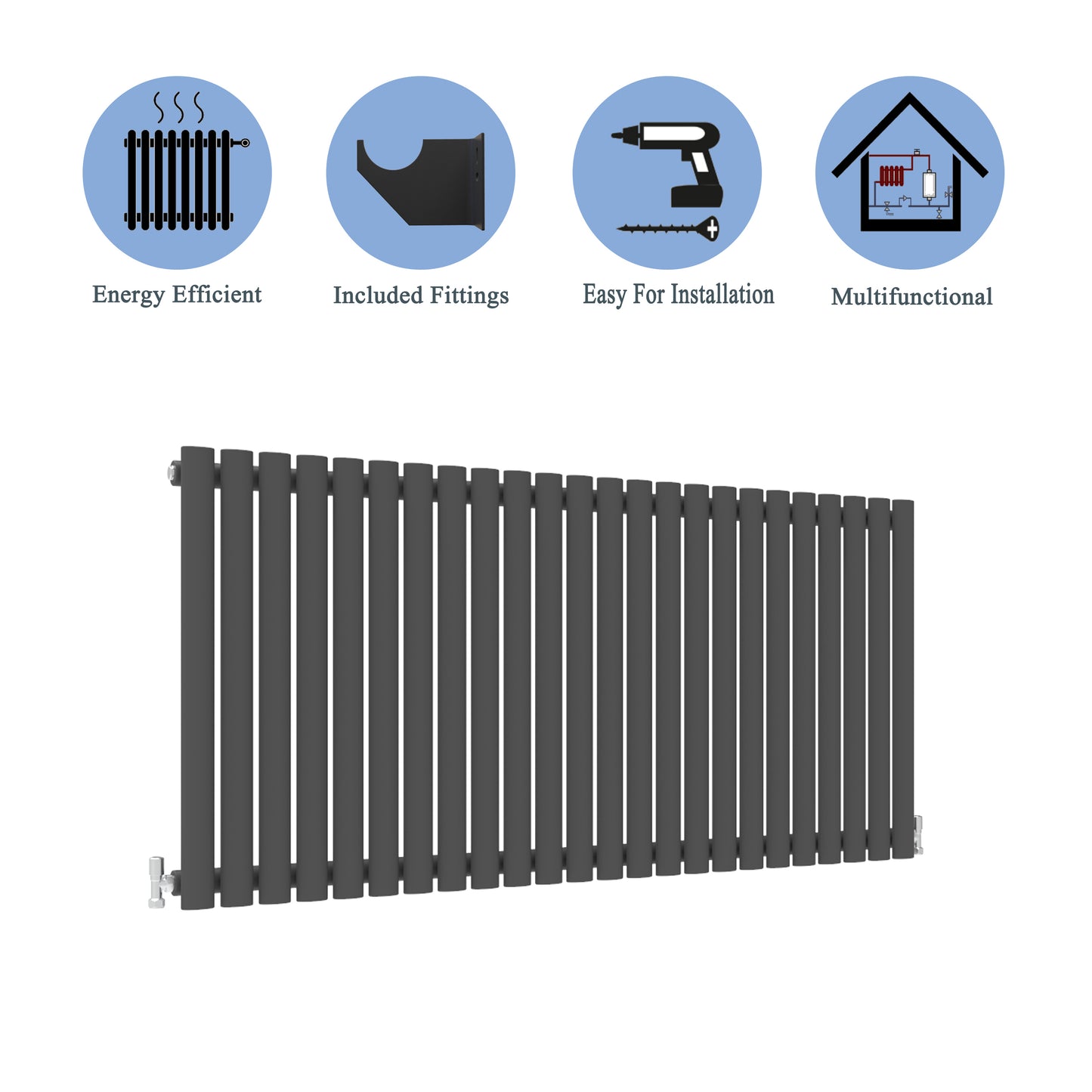 Aidal- Designer Horizontal 600x1416mm Single Anthracite Oval Column Radiator