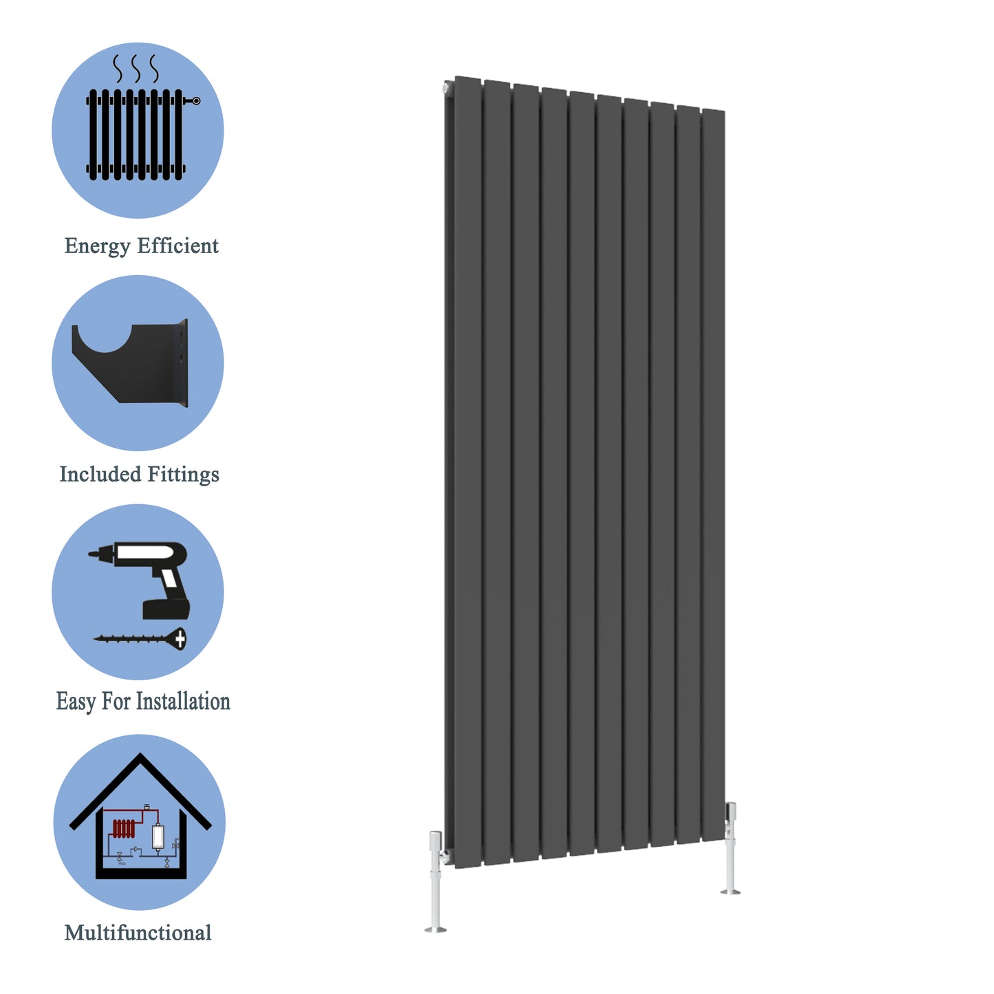 Modern Vertical Double Anthracite Flat Panel Radiator