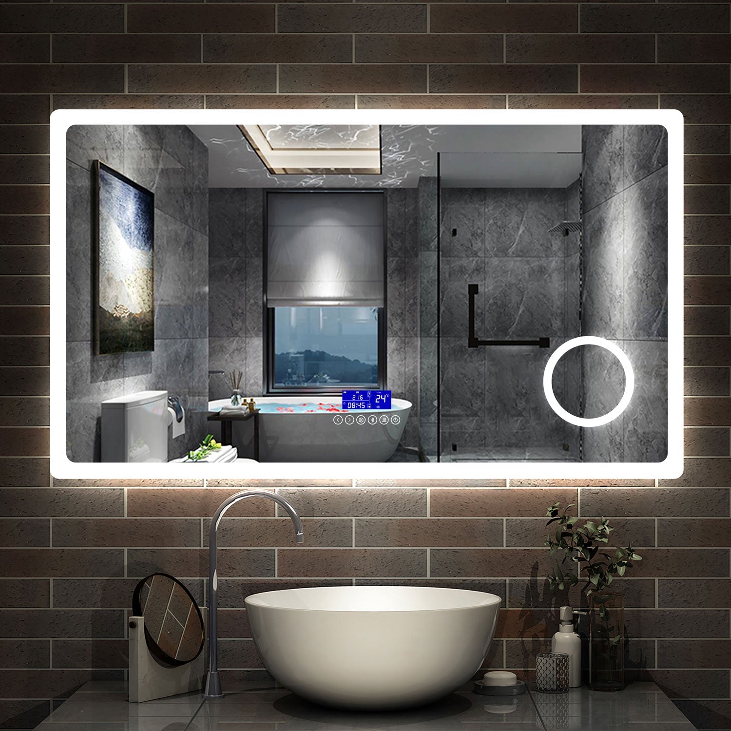 Bathroom Mirror with Bluetooth Magnifier
