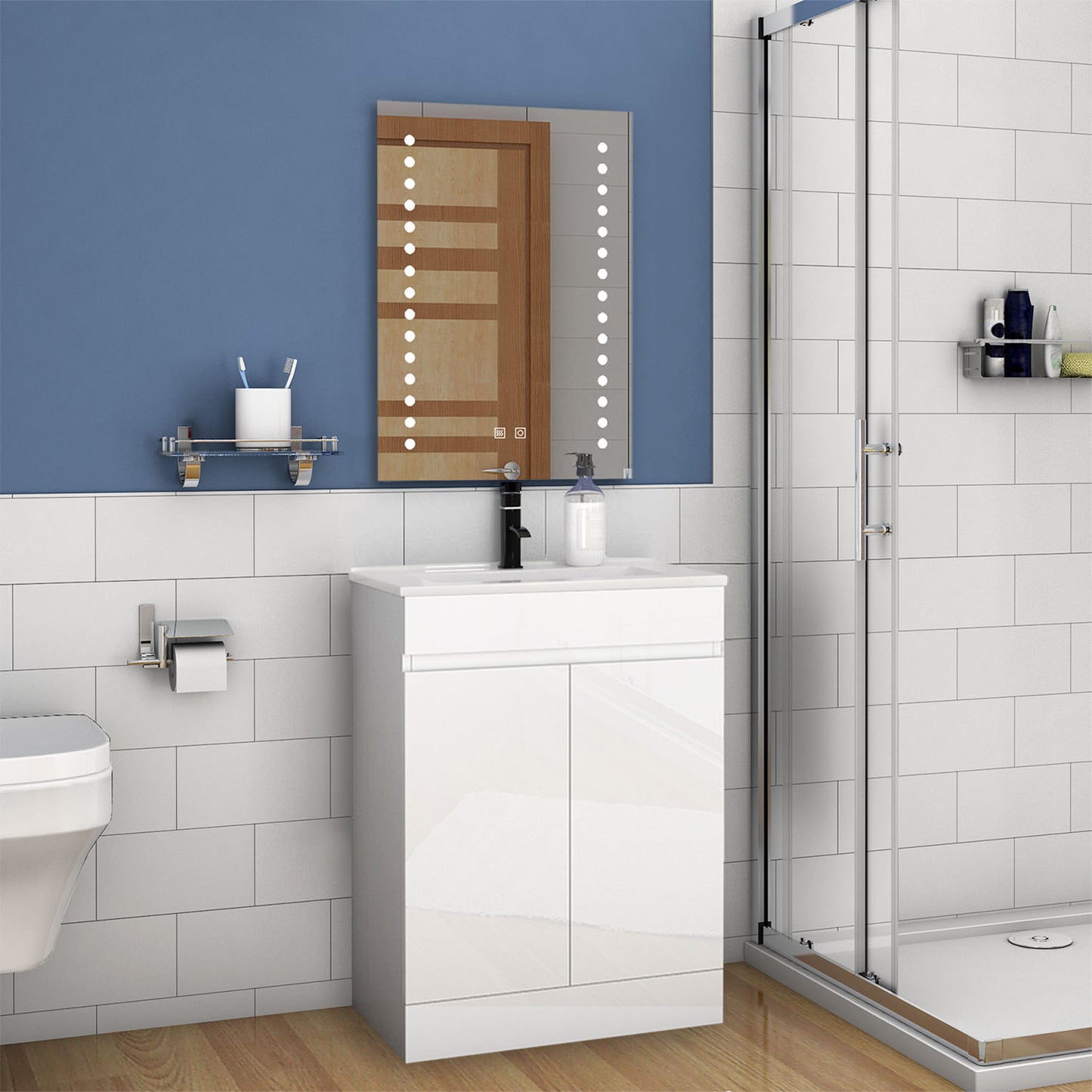 Freestanding 500/600mm Bathroom Vanity Unit with Ceramic/ Resin Basin Gloss White