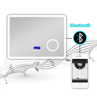 LED Bathroom Mirror with Bluetooth Speaker,Digital Clock, Magnifier, Anti-fog, Touch Switch